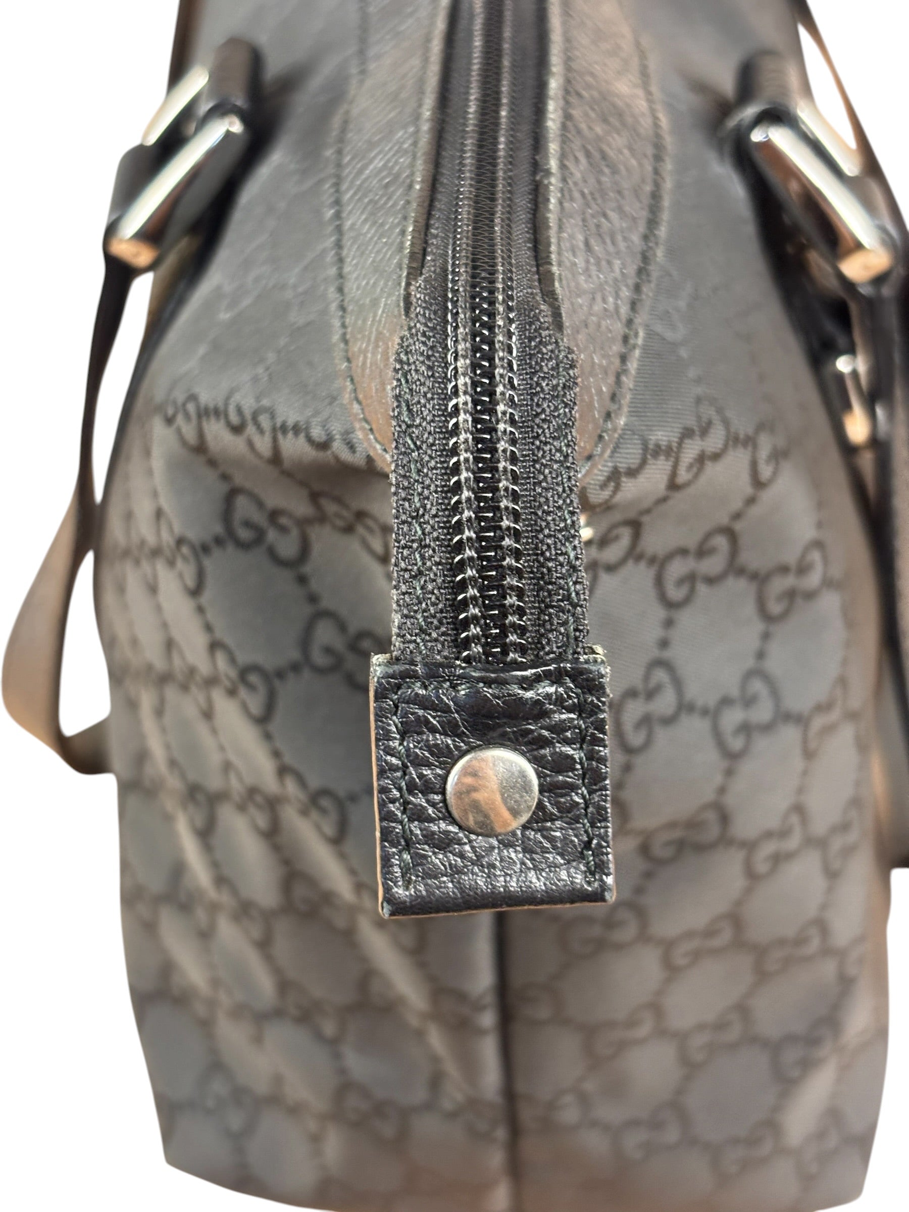 Gucci Black Leather Trim GG Canvas Abbey Zip Tote Bag
