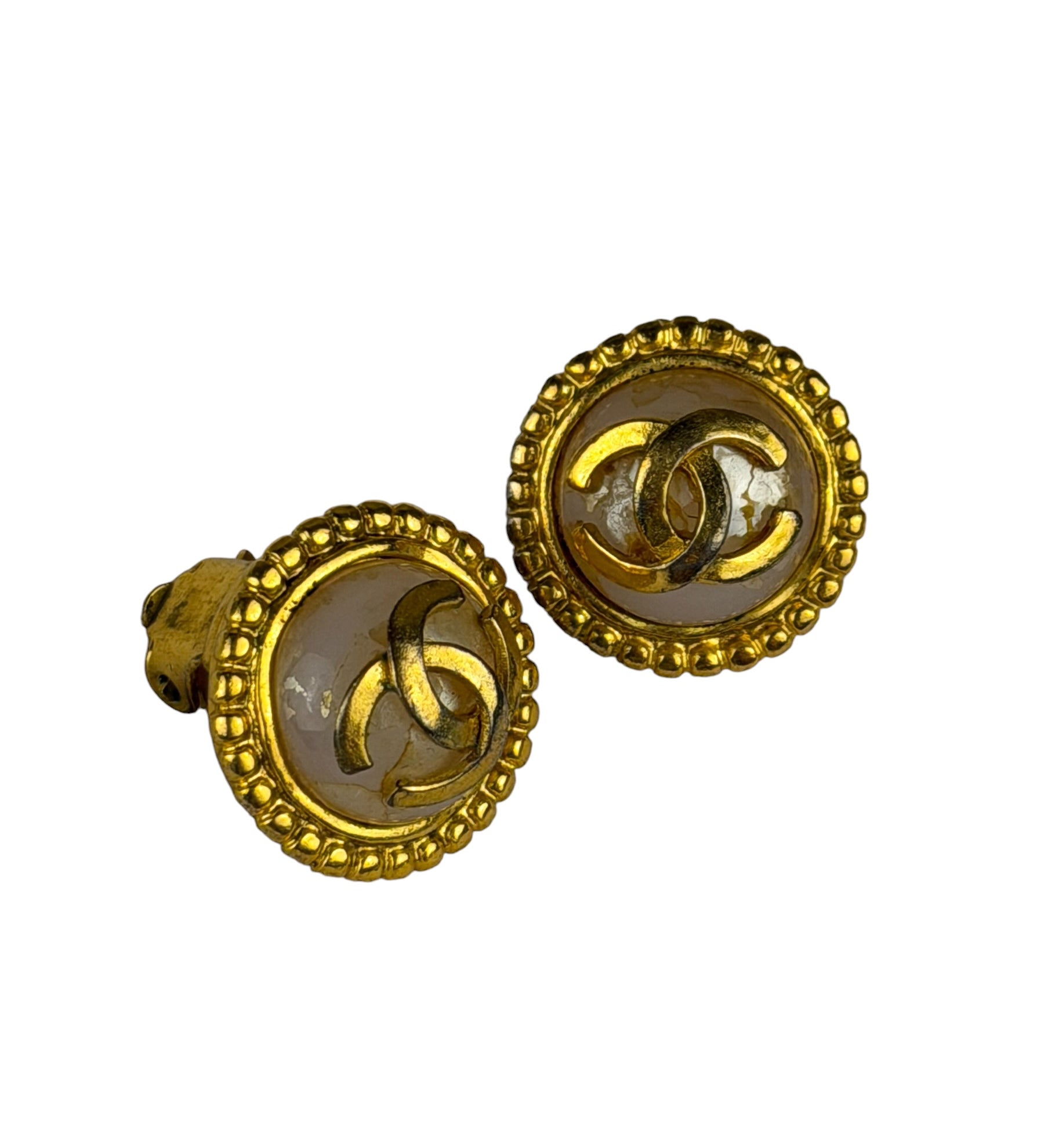 Chanel Vintage CC Faux Pearl Button Clip-On Earrings