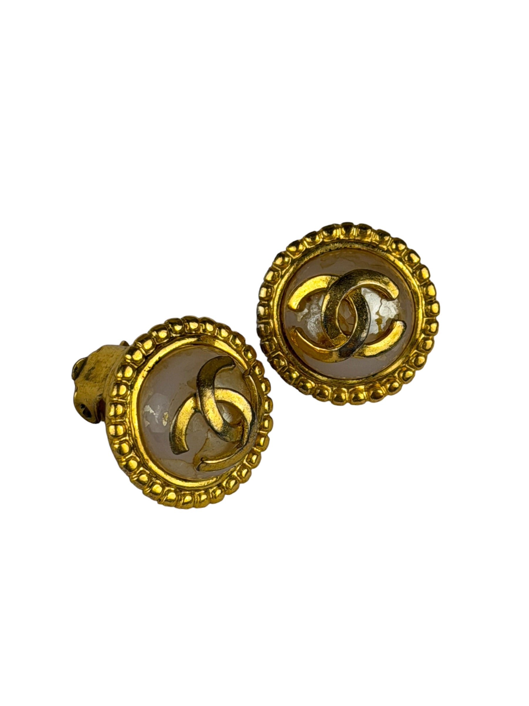 Chanel Vintage CC Faux Pearl Button Clip-On Earrings