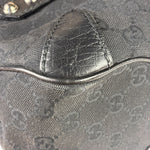Gucci Black Leather Trim GG Horsebit Shoulder Bag