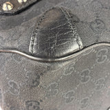 Gucci Black Leather Trim GG Horsebit Shoulder Bag