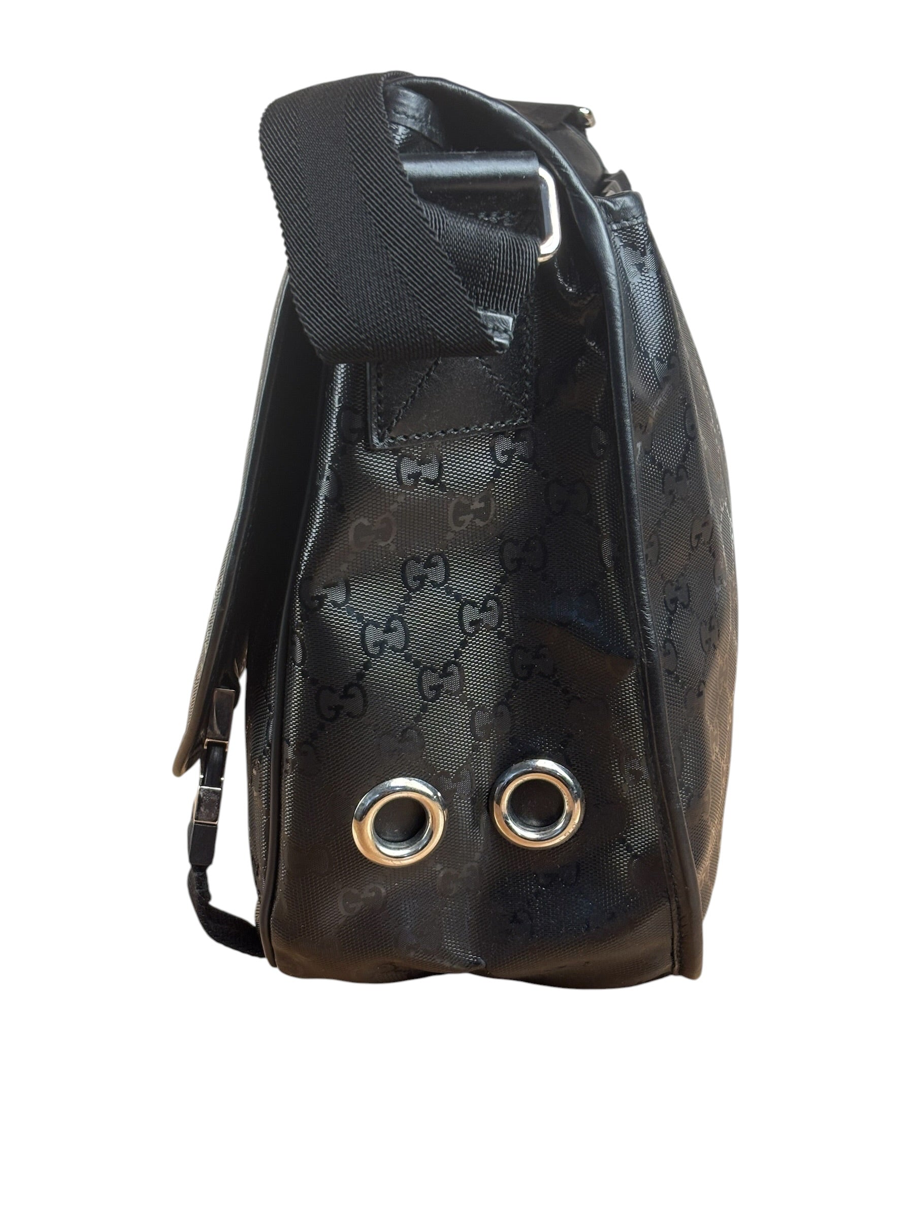 Gucci Black PVC GG Imprime Web Buckle Messenger Bag