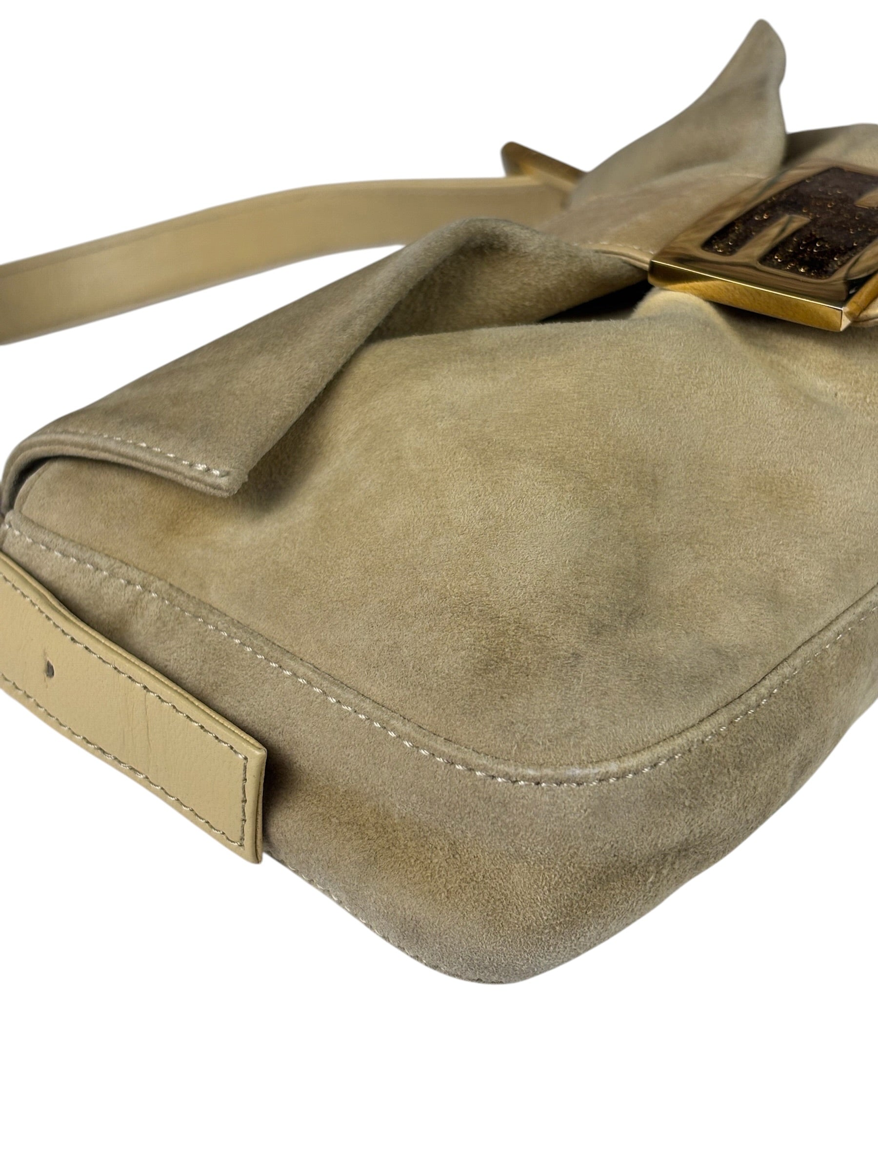 Fendi Beige Suede/Leather Trim Baguette