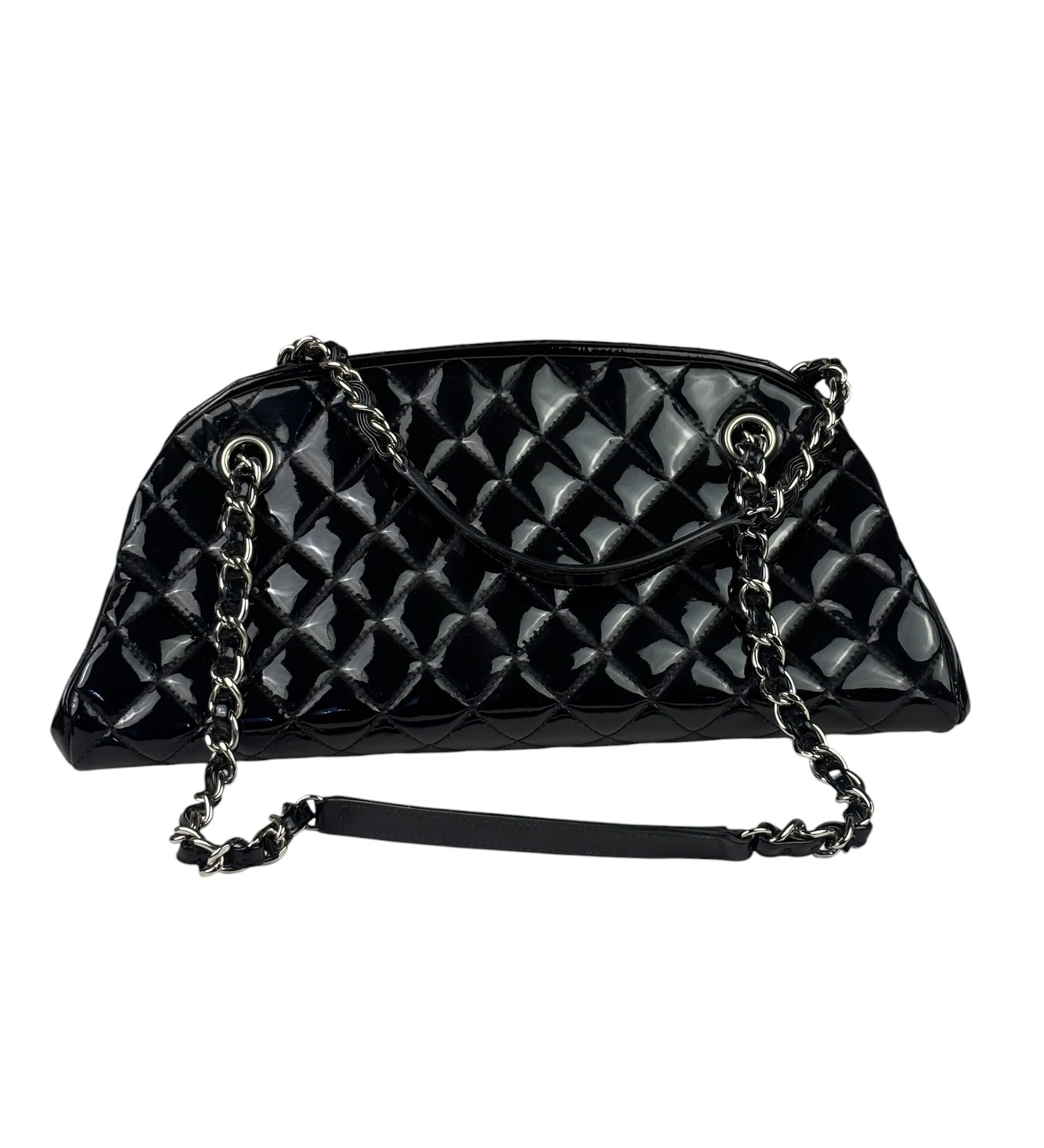 Chanel Black Patent Quilted Leather Just Mademoiselle Bowling Bag 2012