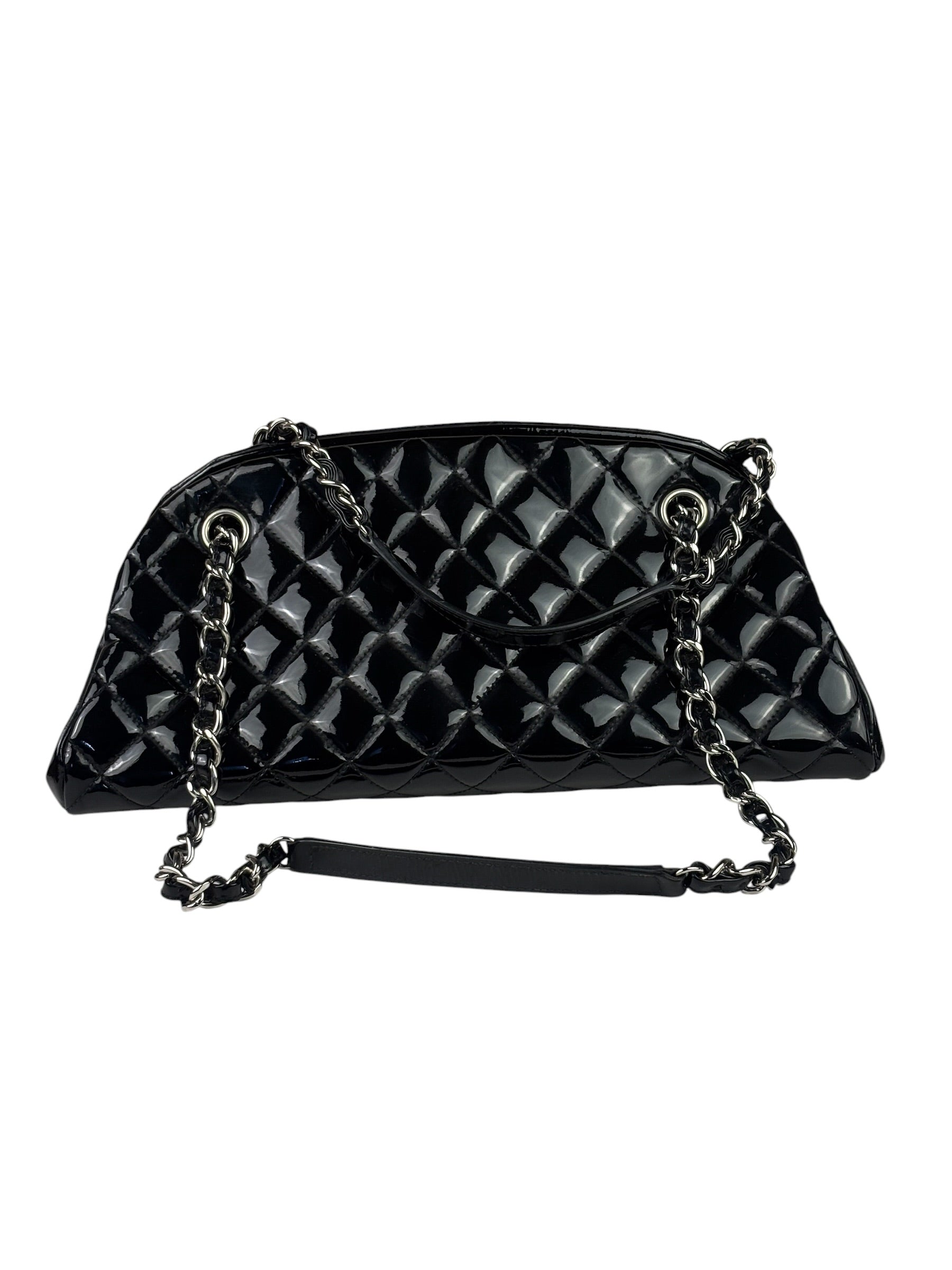 Chanel Black Patent Quilted Leather Just Mademoiselle Bowling Bag 2012