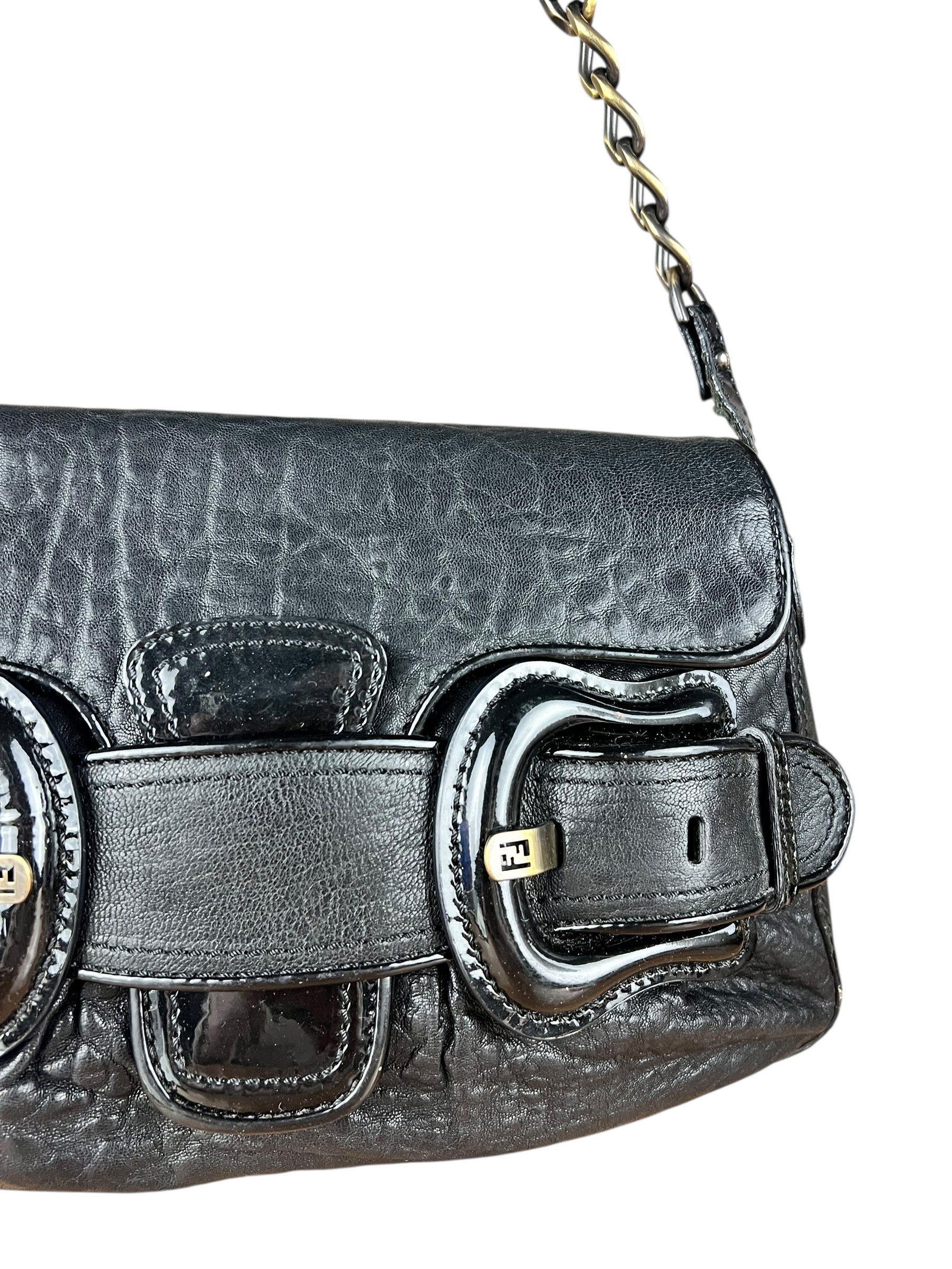 Fendi B Biz Black Leather Shoulder Bag