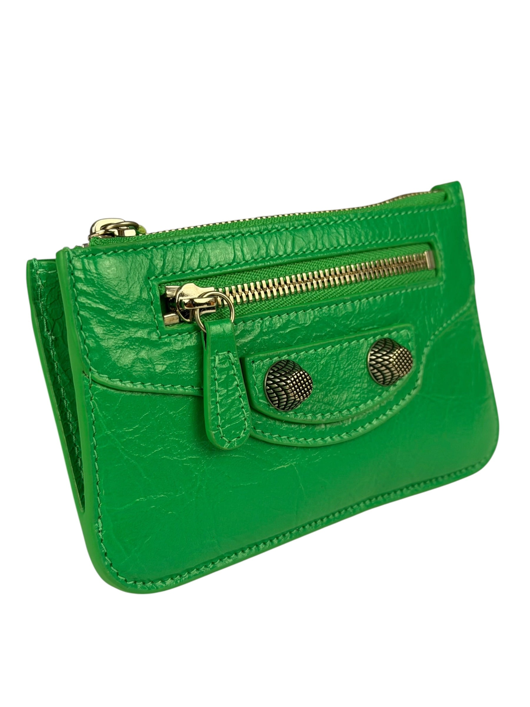 Balenciaga Green Leather Le Cagole Coin/Card Holder