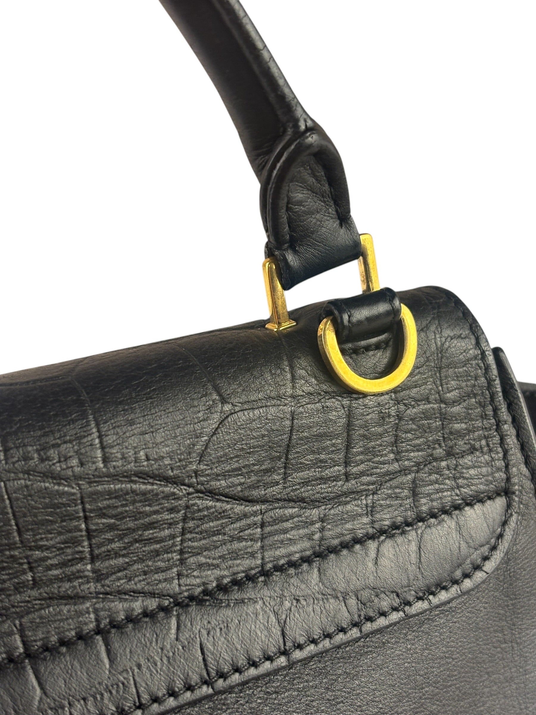 Celine Black Suede/Crocodile Embossed Leather Trapeze Two-Way Bag