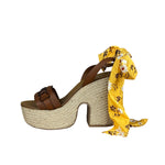 Miu Miu Brown Raffia/Leather Platform Sandals