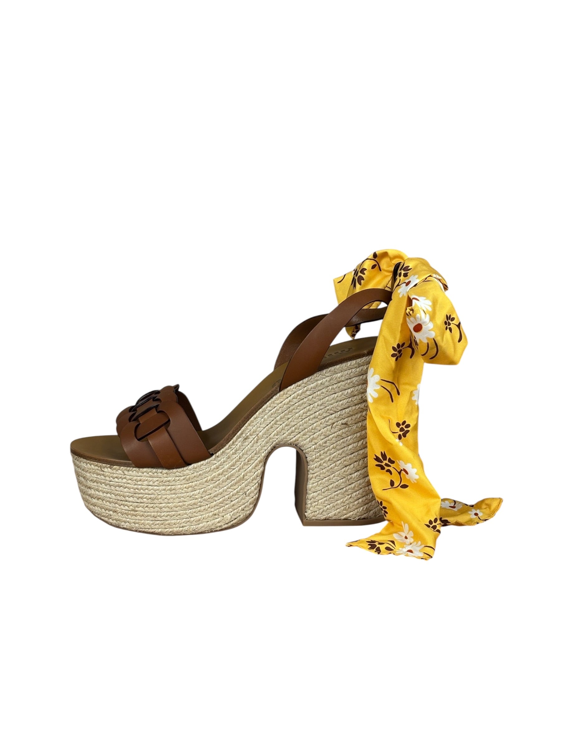 Miu Miu Brown Raffia/Leather Platform Sandals
