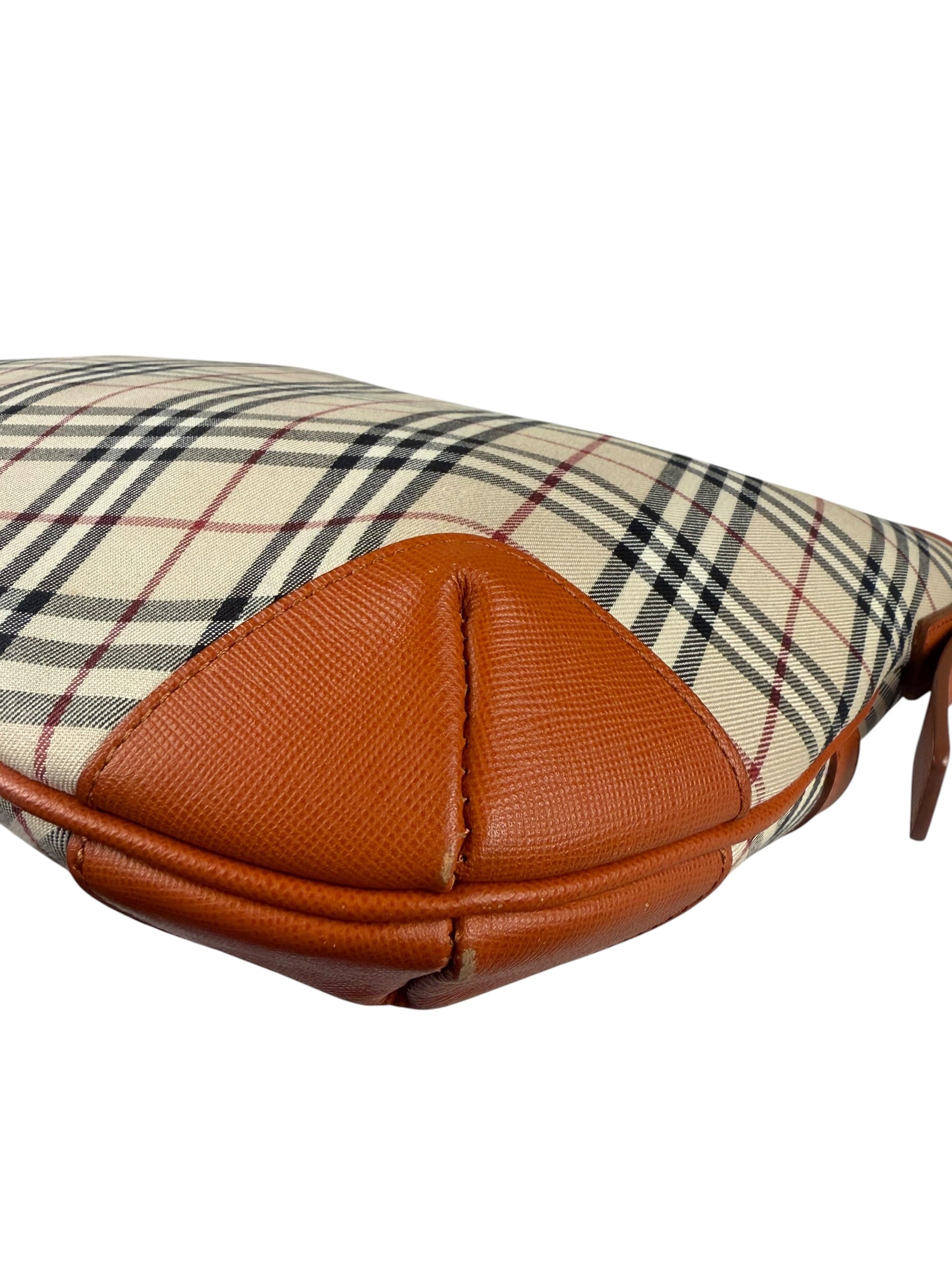 Burberry Orange Leather Trim Nova Check Hobo Bag
