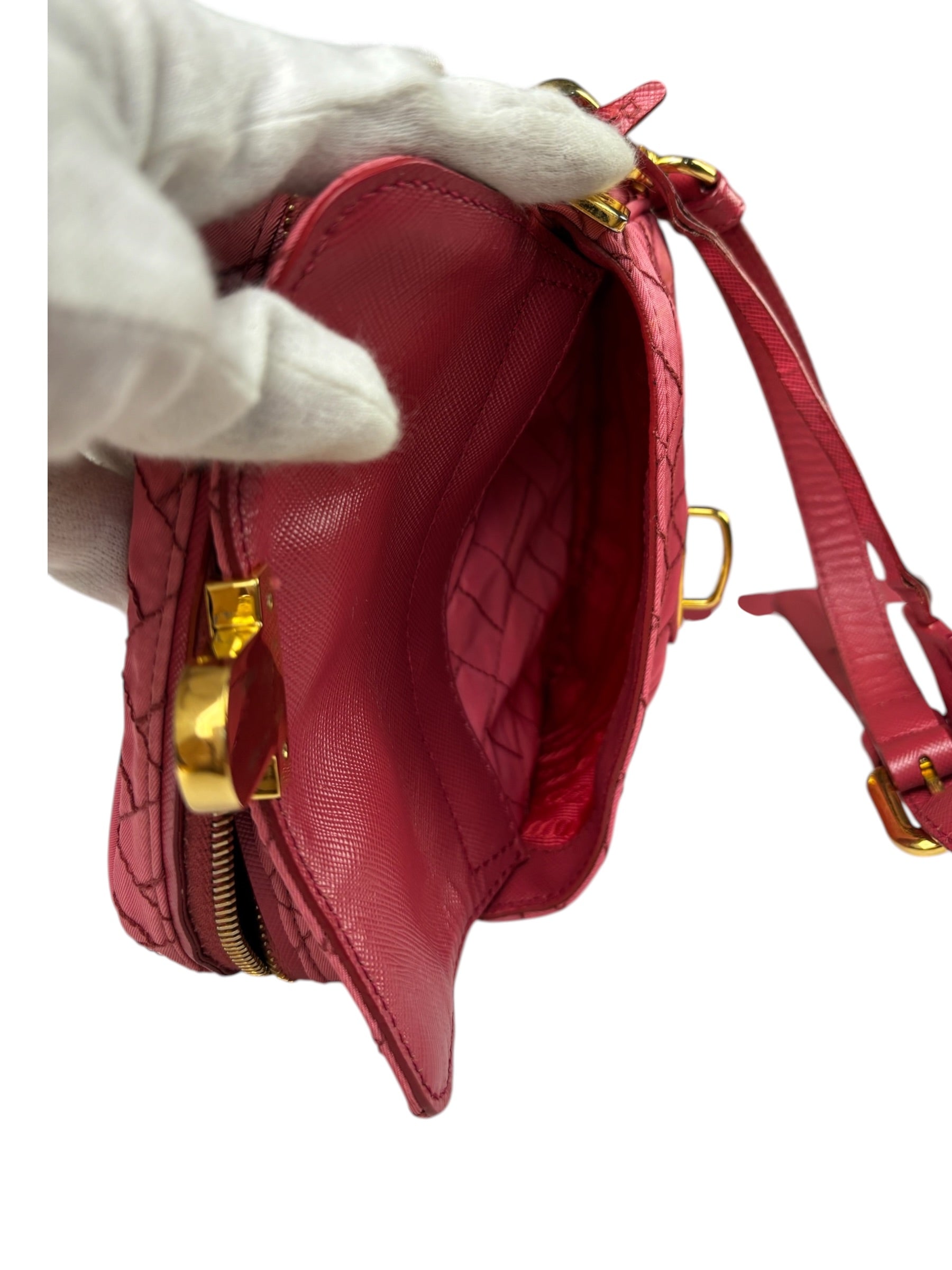 Prada Pink Leather Trim/Synthetic Tessuto Camera Bag