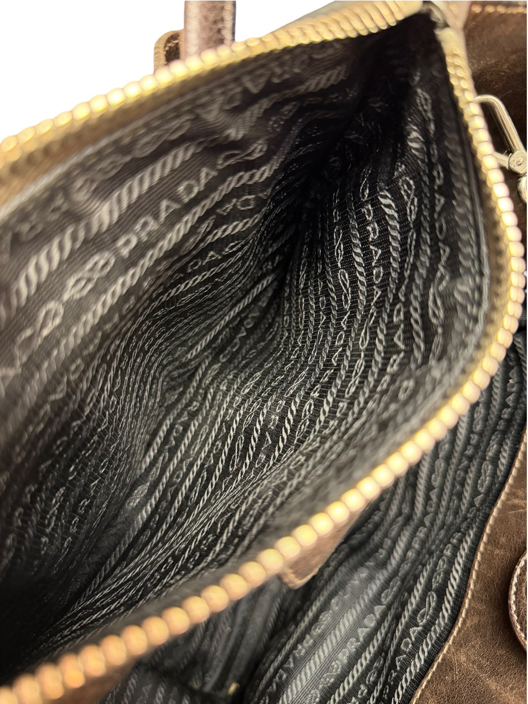 Prada Dark Brown Calf Leather Glace Twin-Pocket Tote