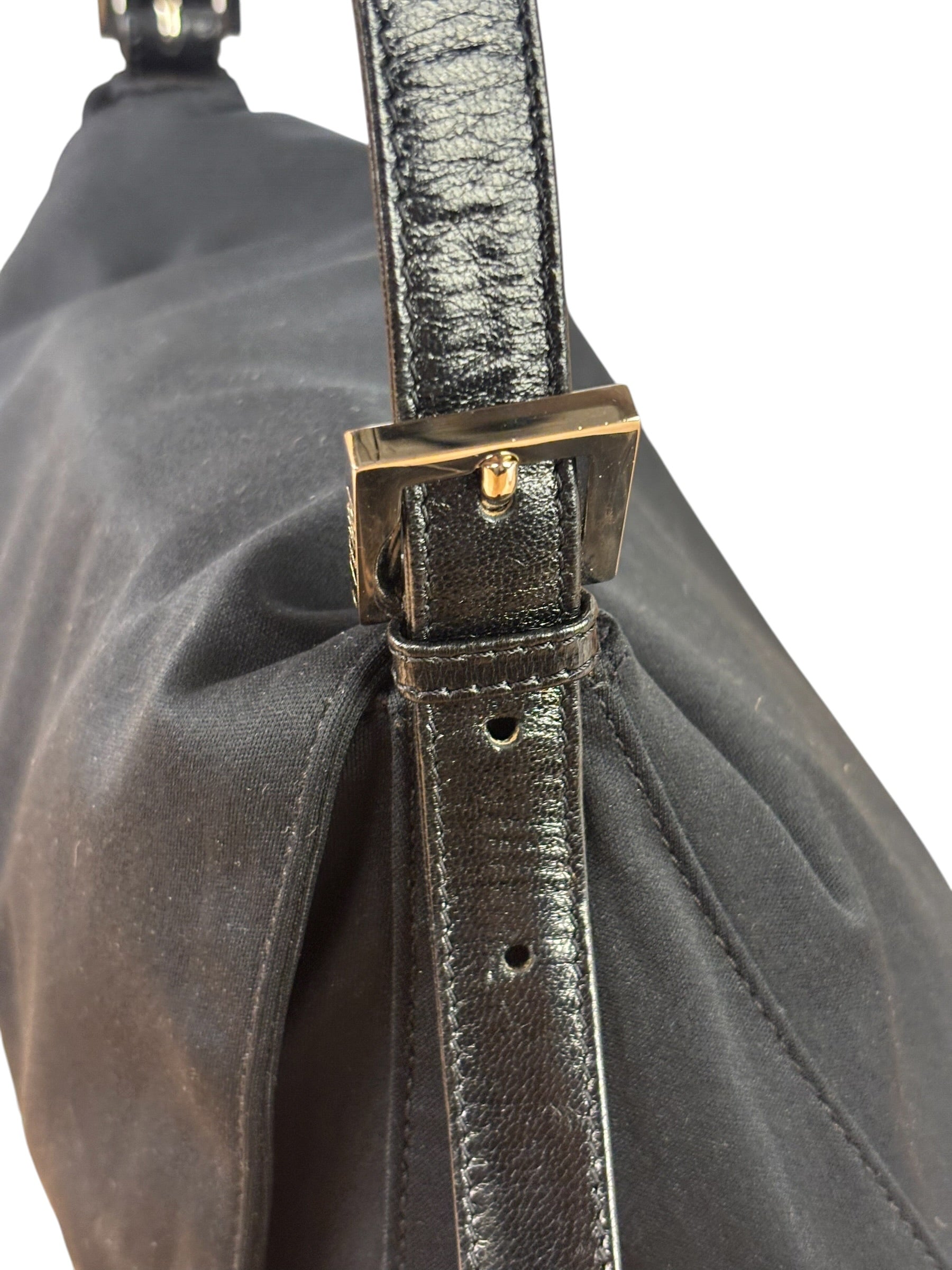 Fendi Black Leather Trim Mamma Baguette