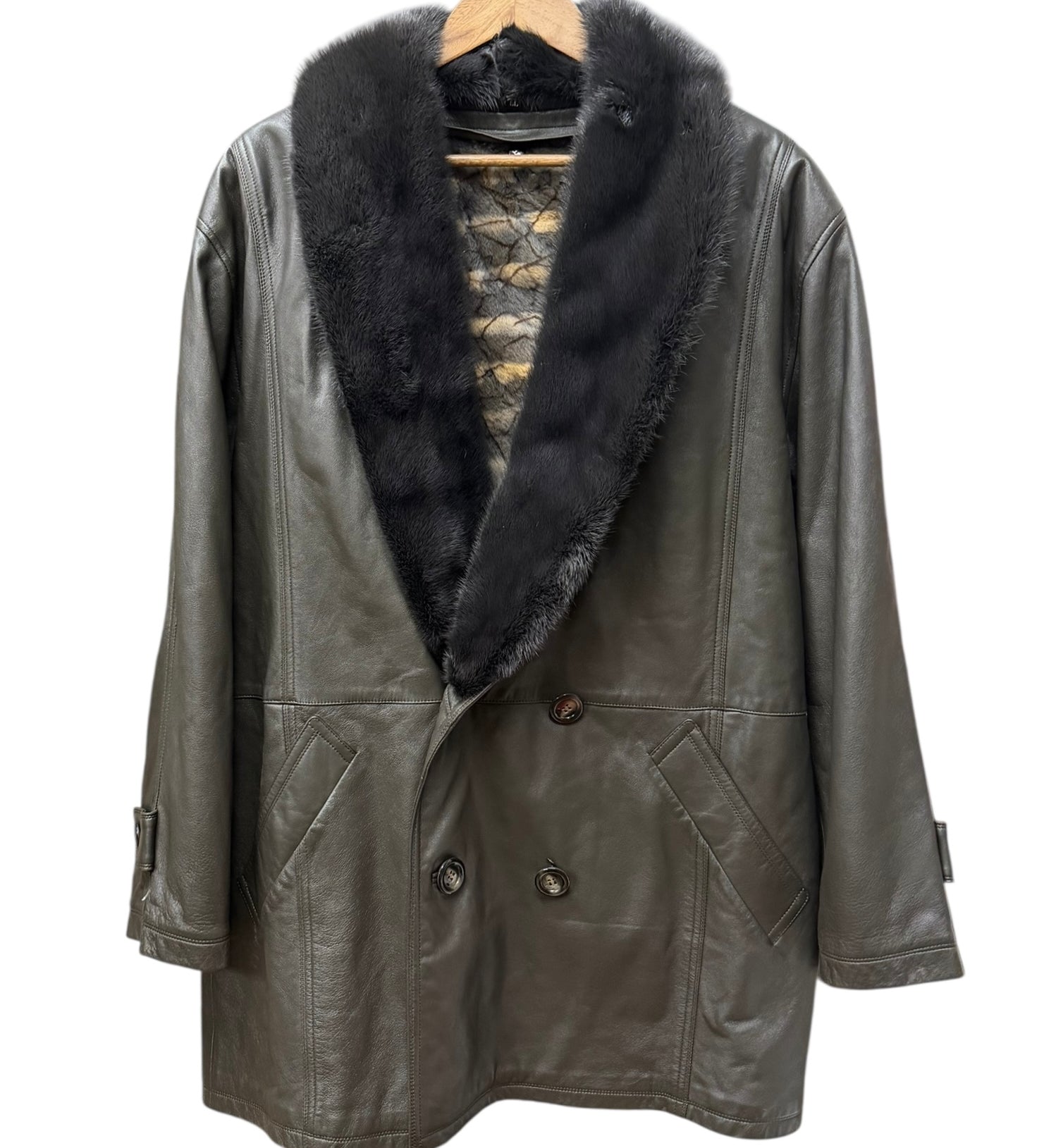 Vintage Grey Fur Lined Leather Blazer Coat