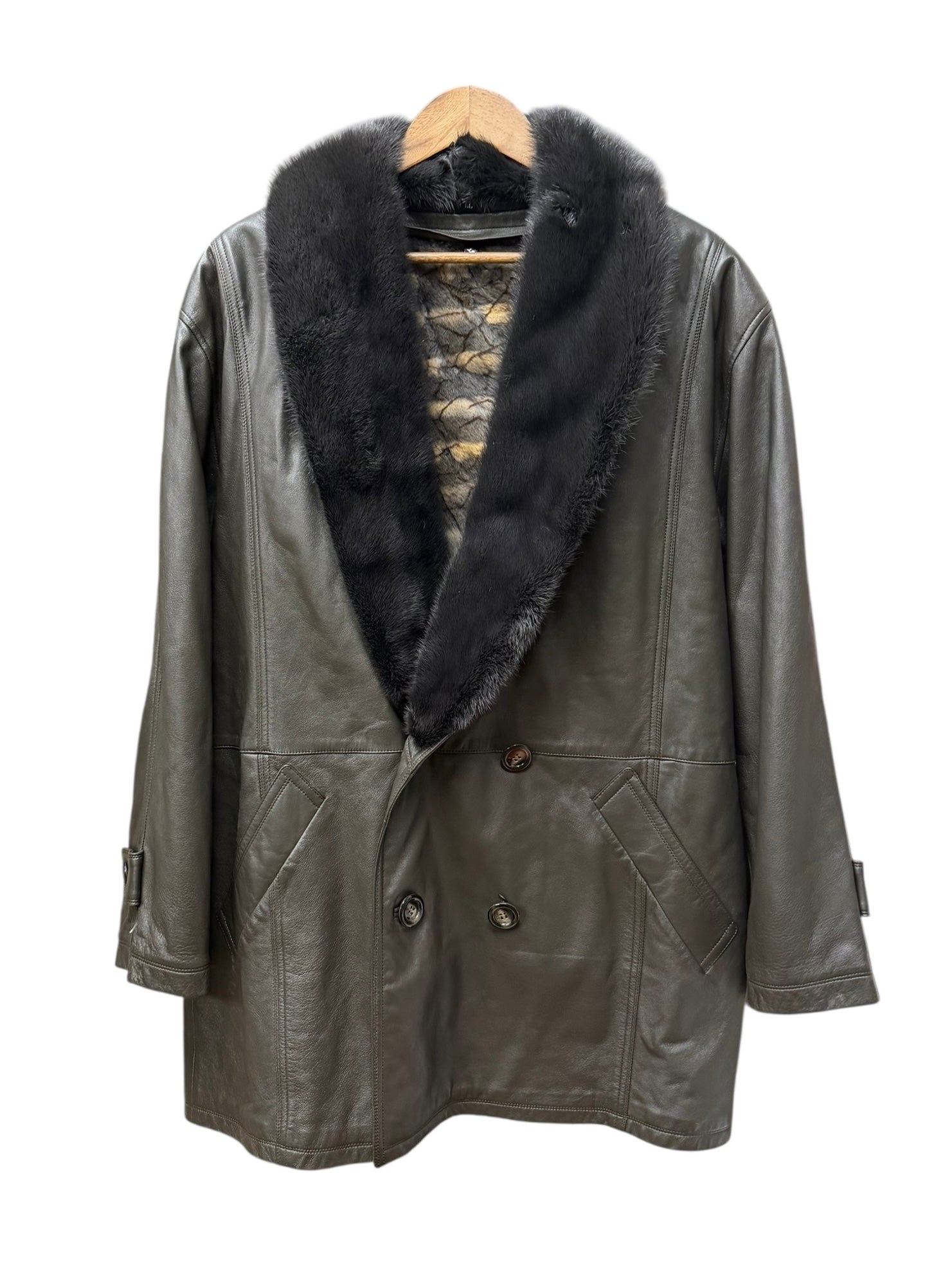 Vintage Grey Fur Lined Leather Blazer Coat