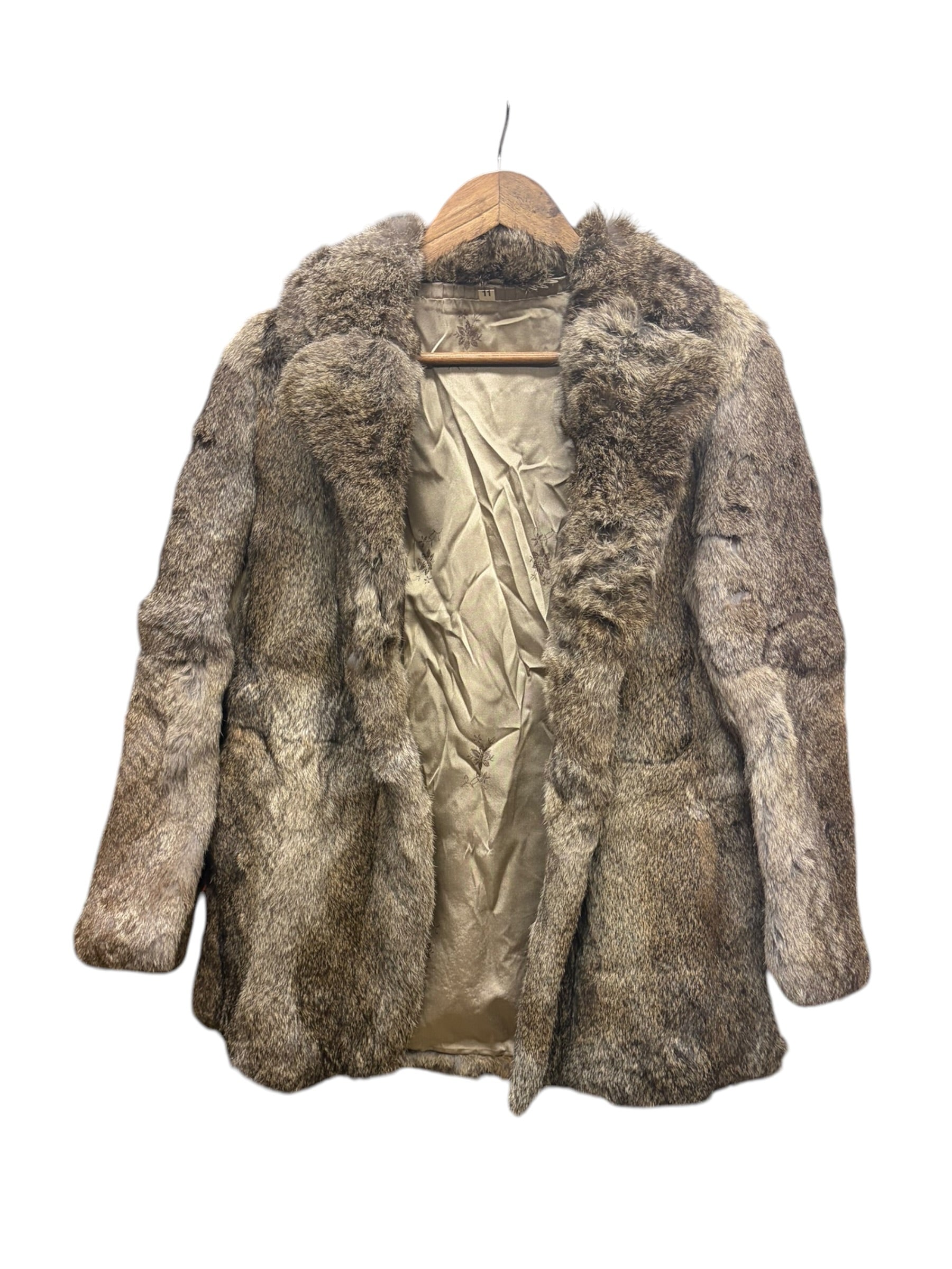 Vintage Mottled Brown Rabbit Fur Coat