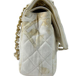 Chanel White Denim/Leather Trim Greek Collection Flower Double Flap Bag 2018