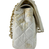 Chanel White Denim/Leather Trim Greek Collection Flower Double Flap Bag 2018