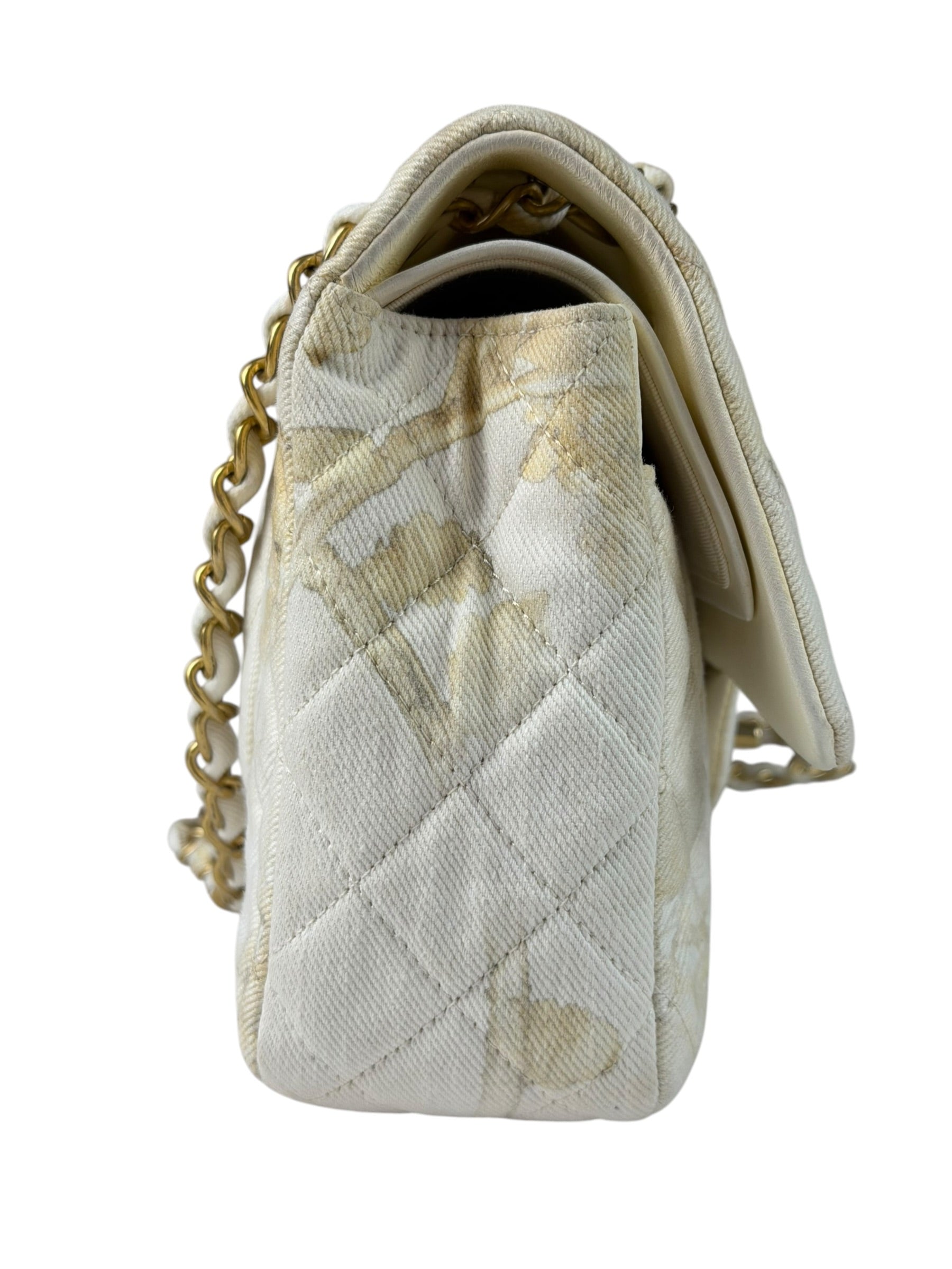 Chanel White Denim/Leather Trim Greek Collection Flower Double Flap Bag 2018