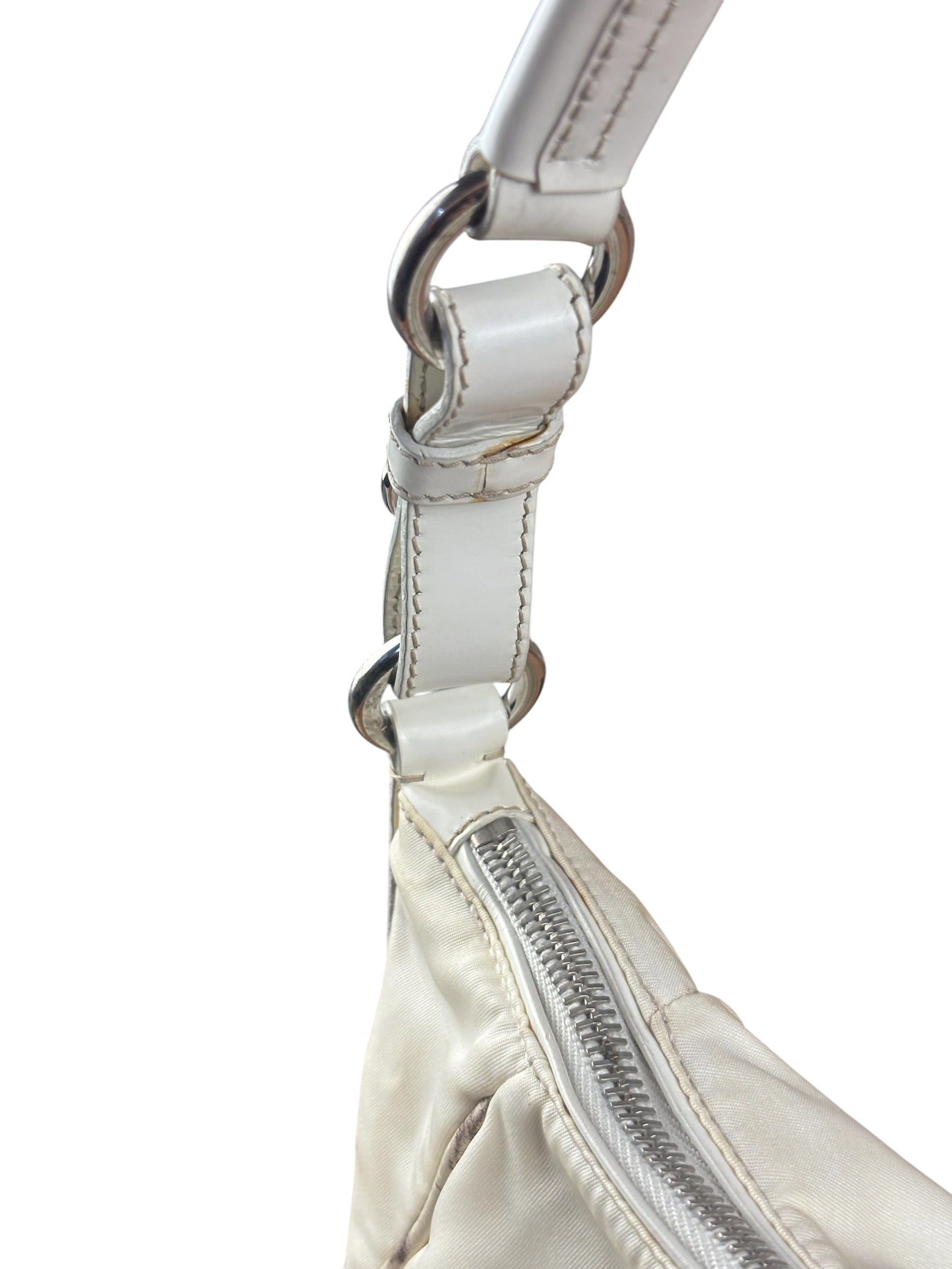 Prada White Tessuto Nylon Leather Trim Shoulder Bag