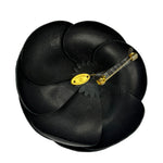 Chanel Vintage Black Leather Camellia Flower Brooch