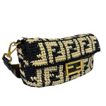 Fendi Black Raffia Zucca Shoulder Baguette