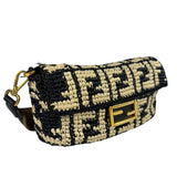 Fendi Black Raffia Zucca Shoulder Baguette