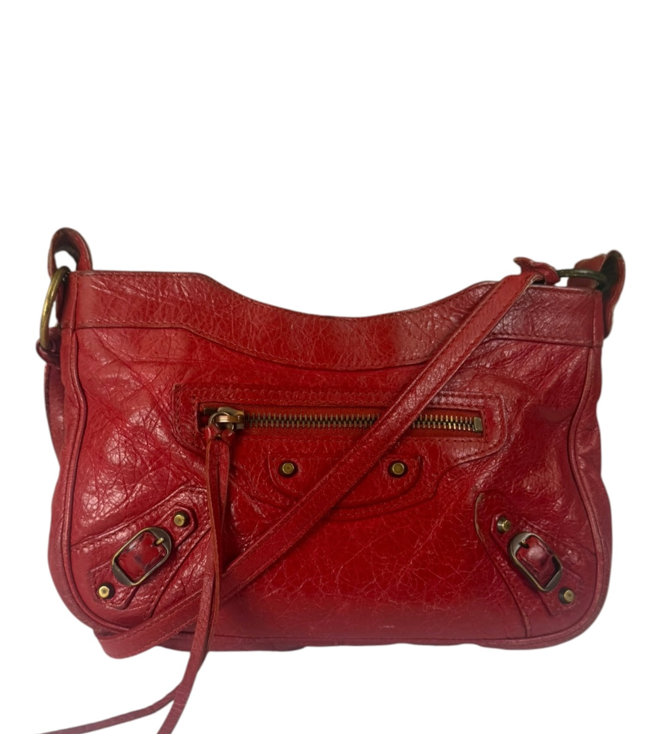 Balenciaga Red Lambskin Hip Moto Crossbody