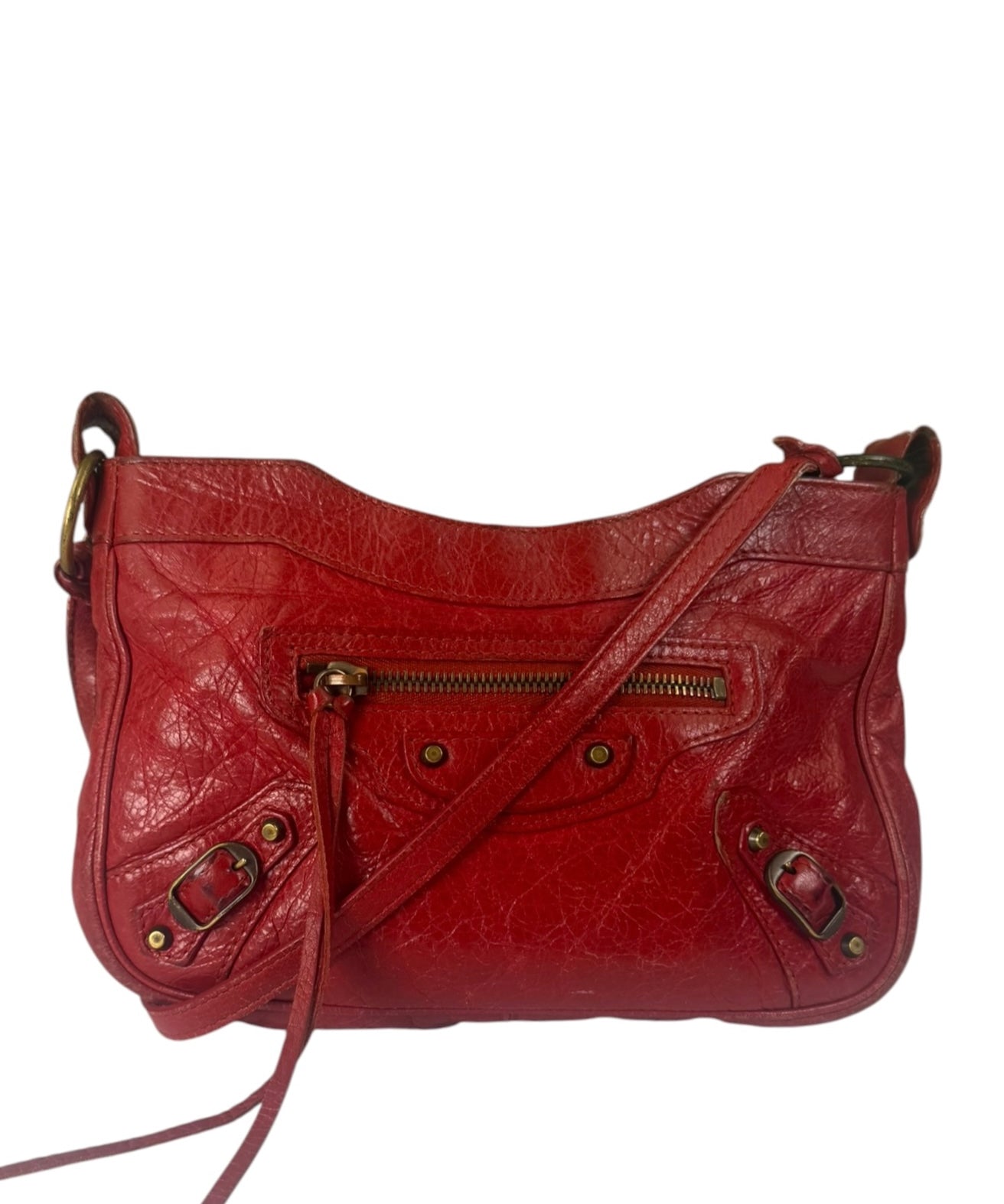Balenciaga Red Lambskin Hip Moto Crossbody