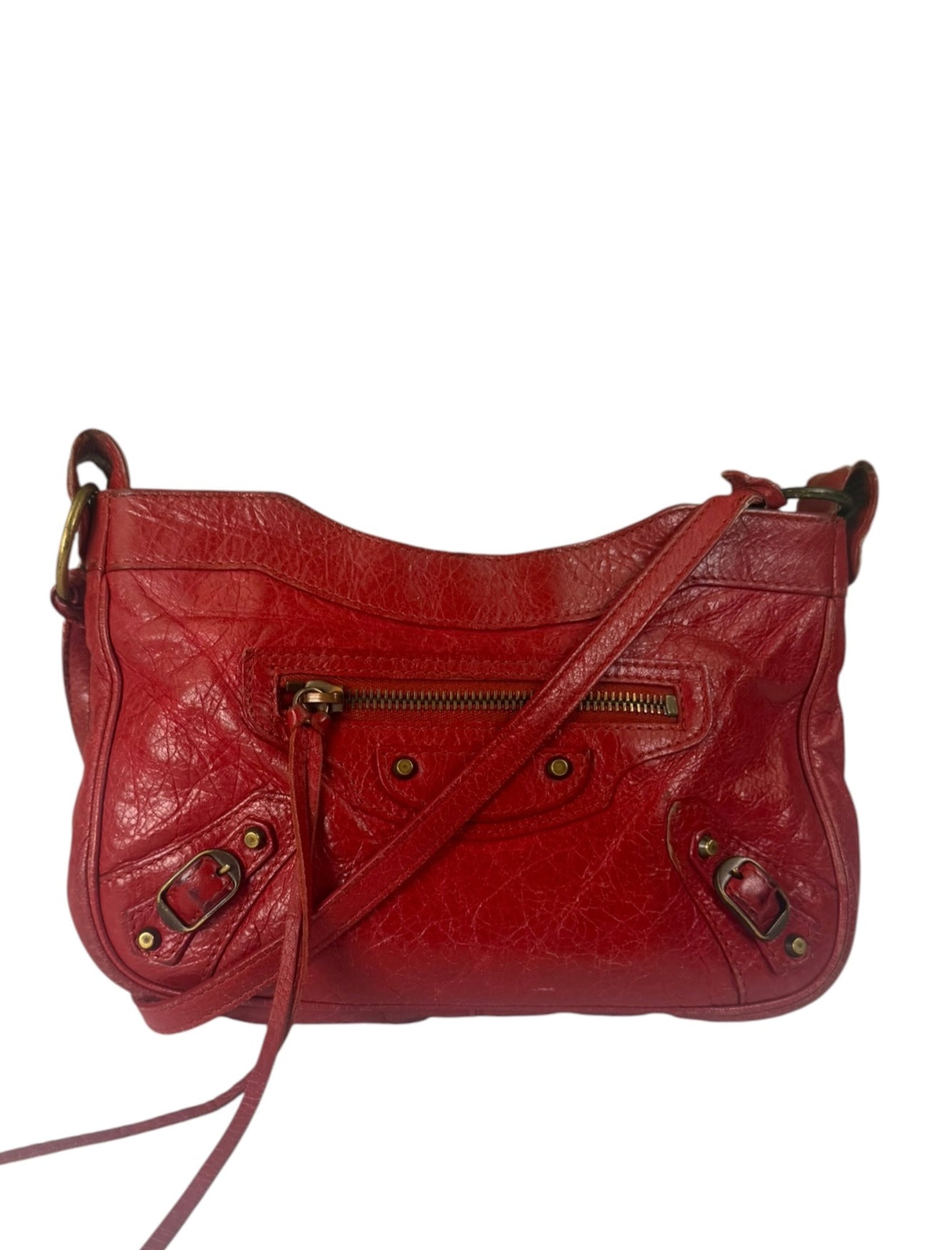 Balenciaga Red Lambskin Hip Moto Crossbody