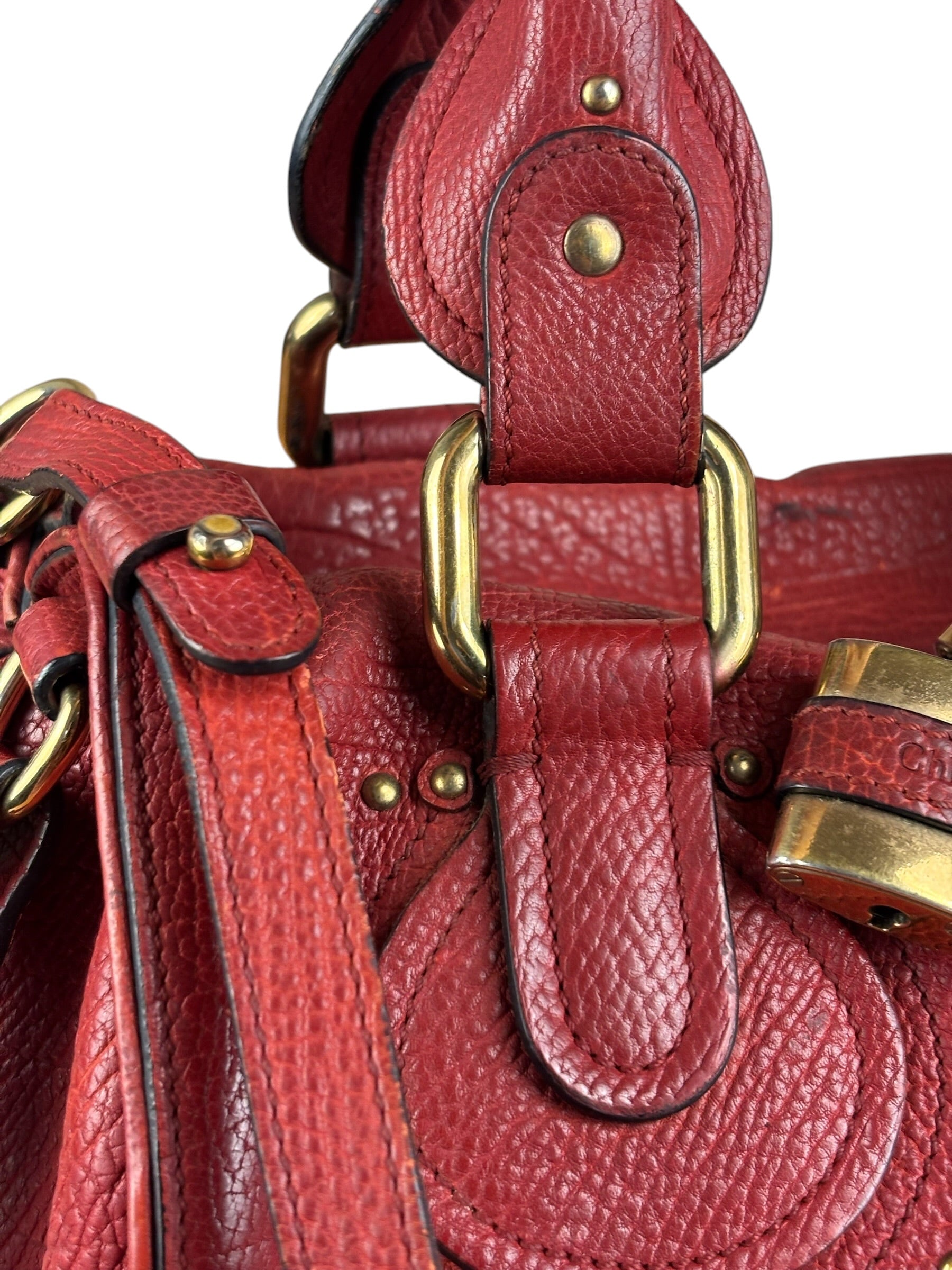 Chloe Red Leather Paddington Medium Satchel Two-Way Bag
