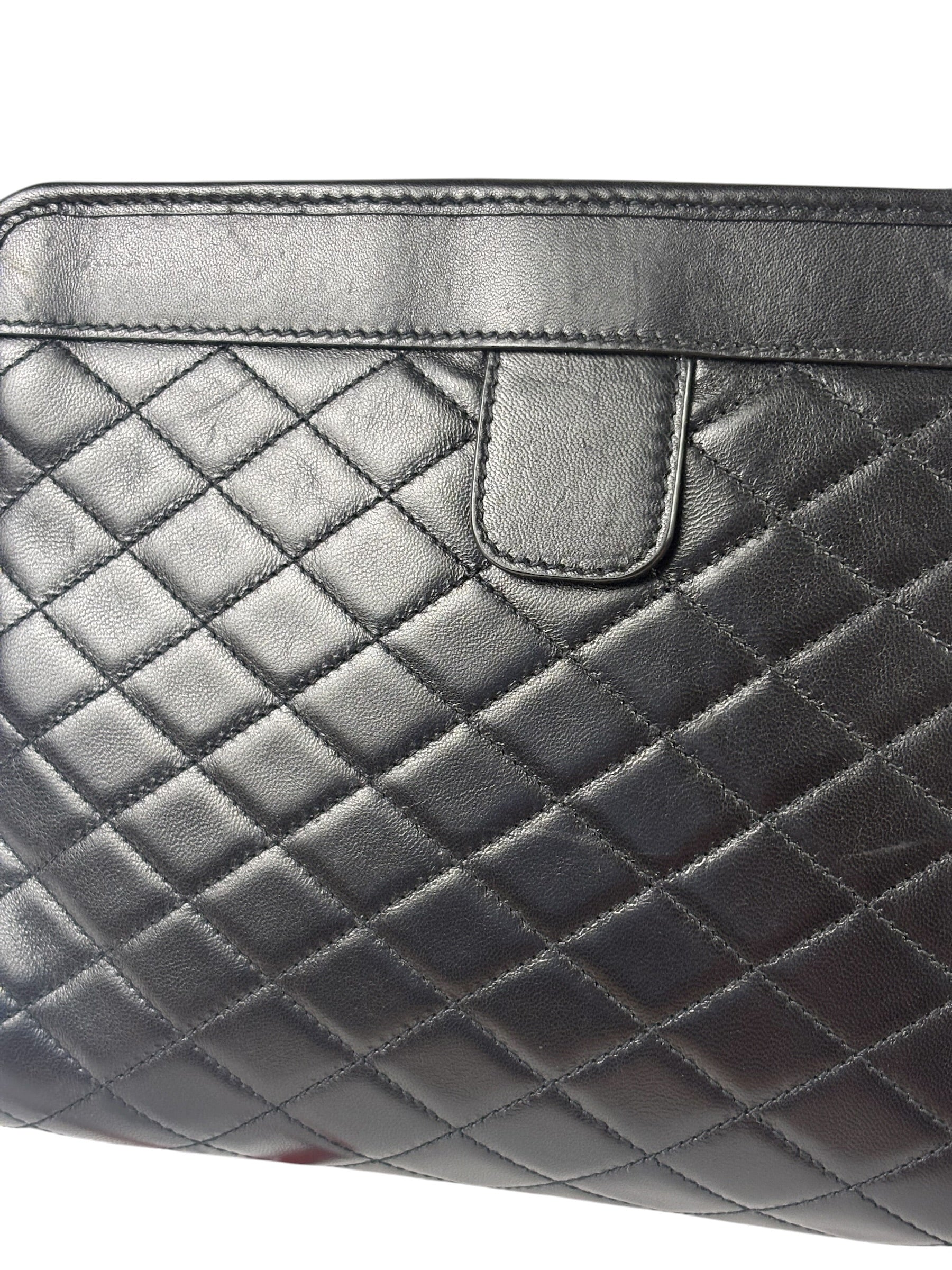 YSL Black Leather Baby Victoire Chain Clutch