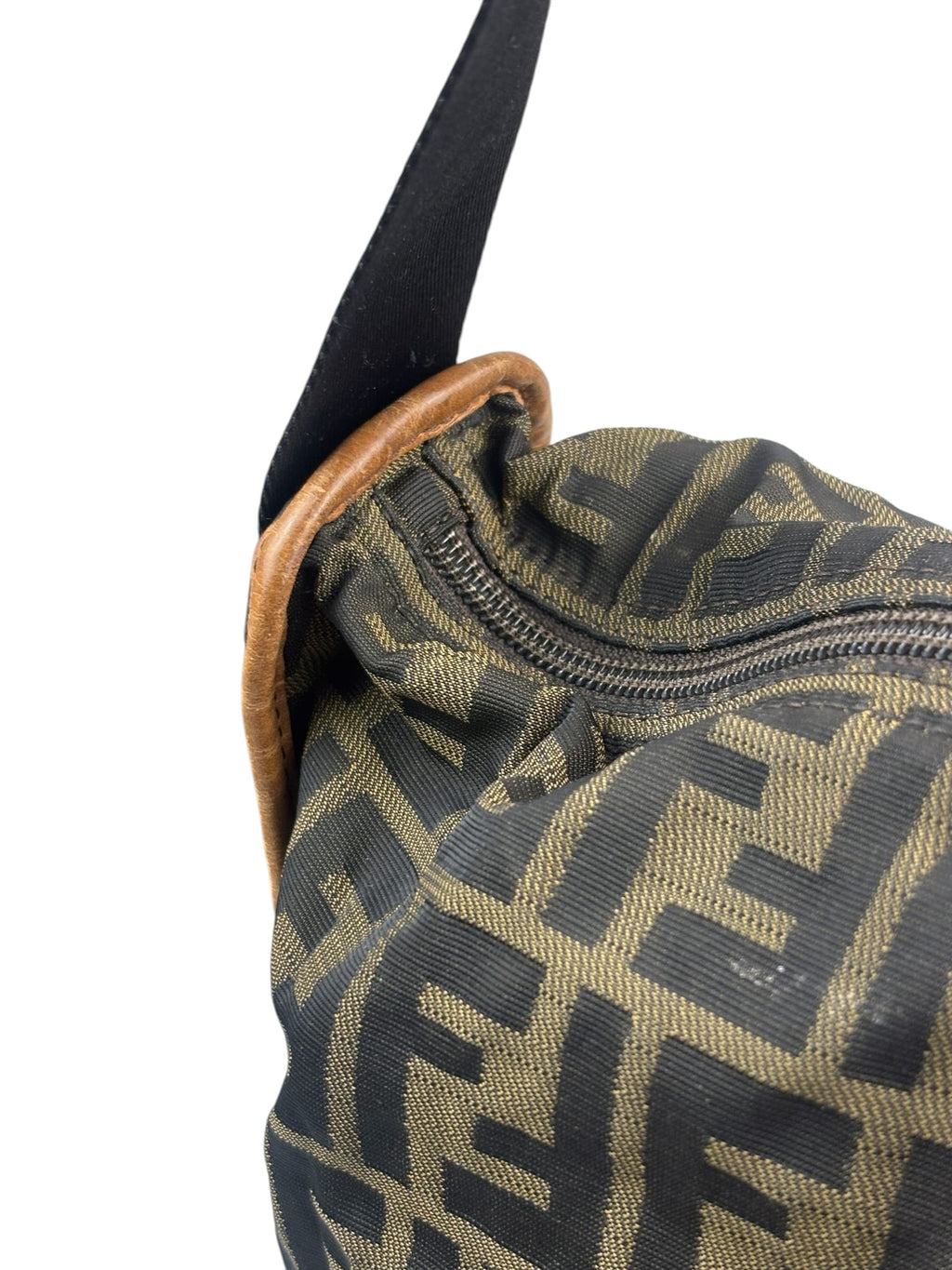 Fendi Zucca Print Brown Canvas Leather Trim Messenger Crossbody