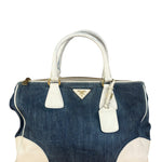 Prada Denim White Leather Trim Saffiano Handbag
