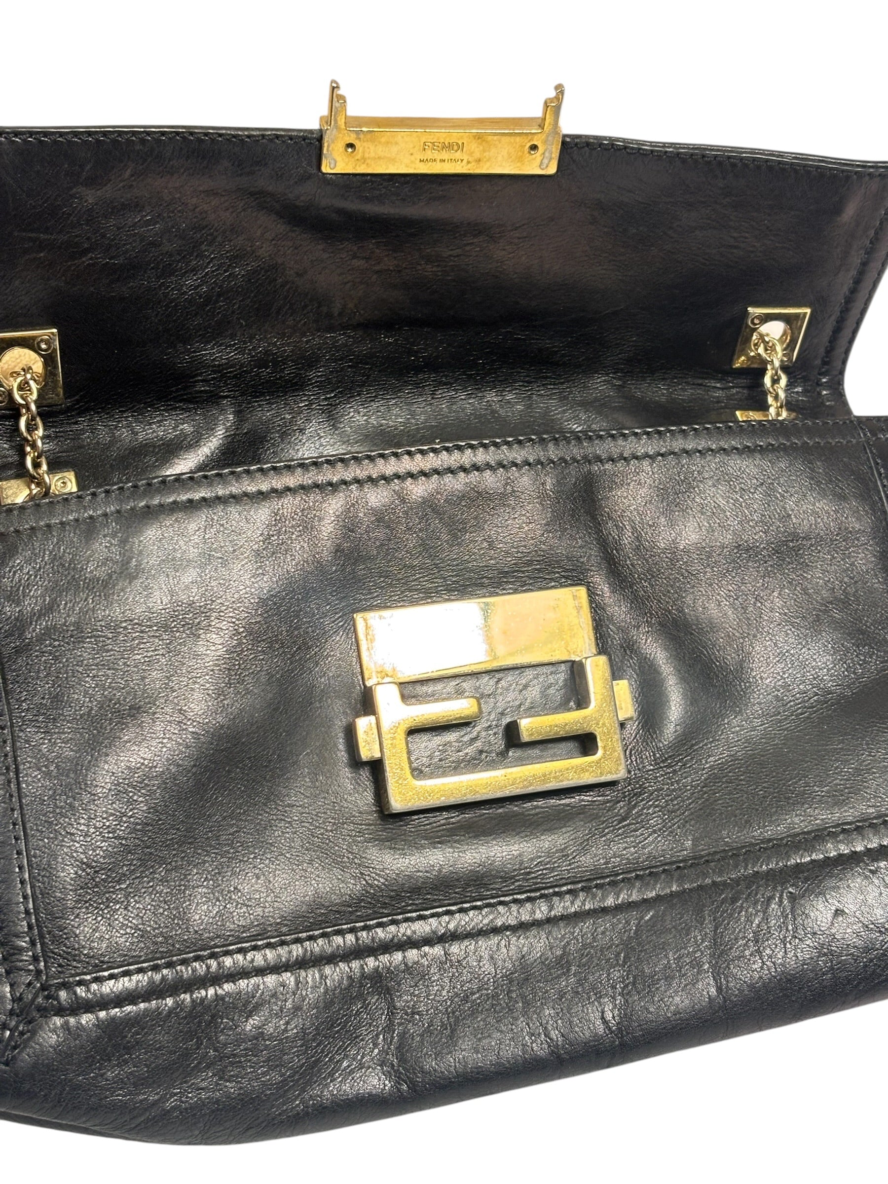 Fendi Black Leather Maxi Baguette