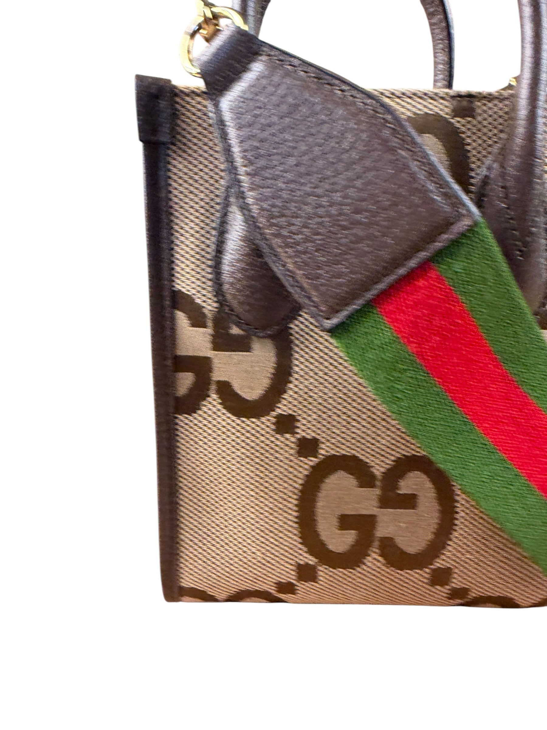 Gucci Brown Leather Trim Jumbo GG Mini Vertical Tote Bag