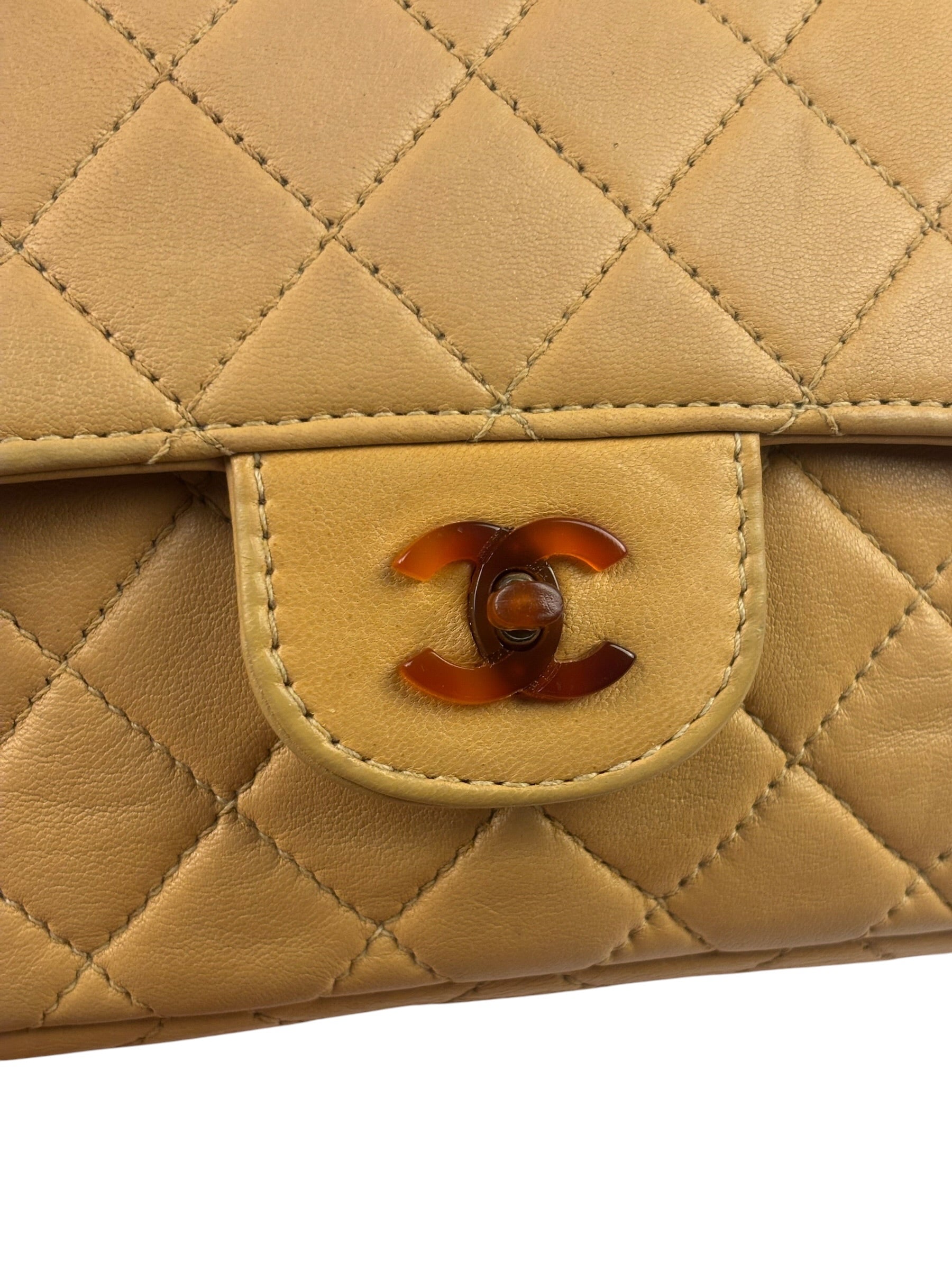 Chanel Beige Quilted Lambskin Tortoiseshell Chain Flap 1996