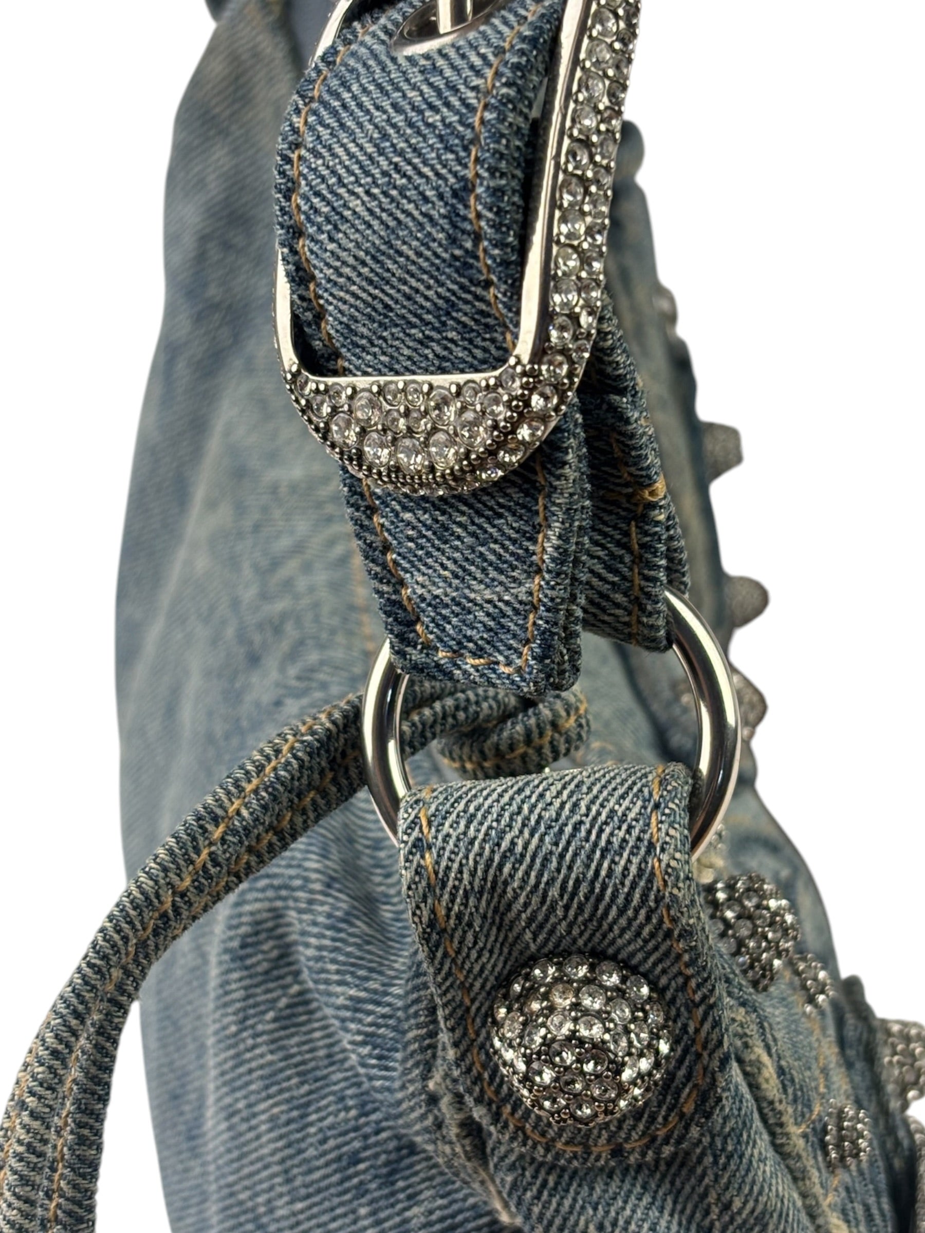 Balenciaga Denim Le Cagole Rhinestones Crossbody Bag