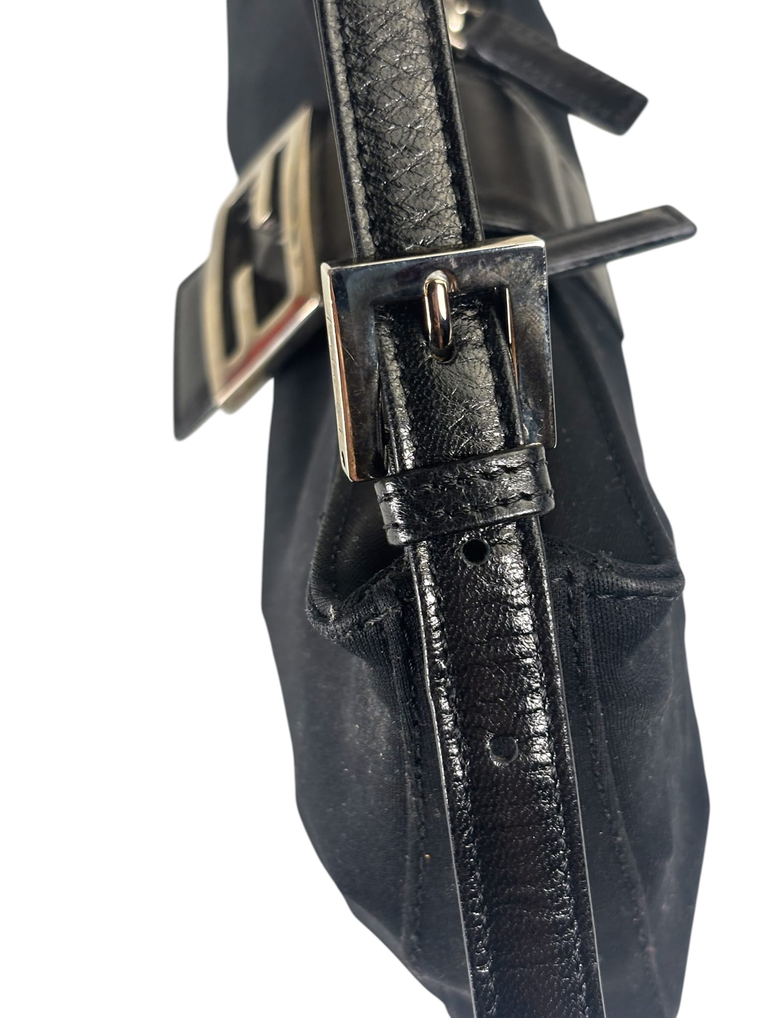 Fendi Black Leather Trim Crossbody Neoprene Baguette