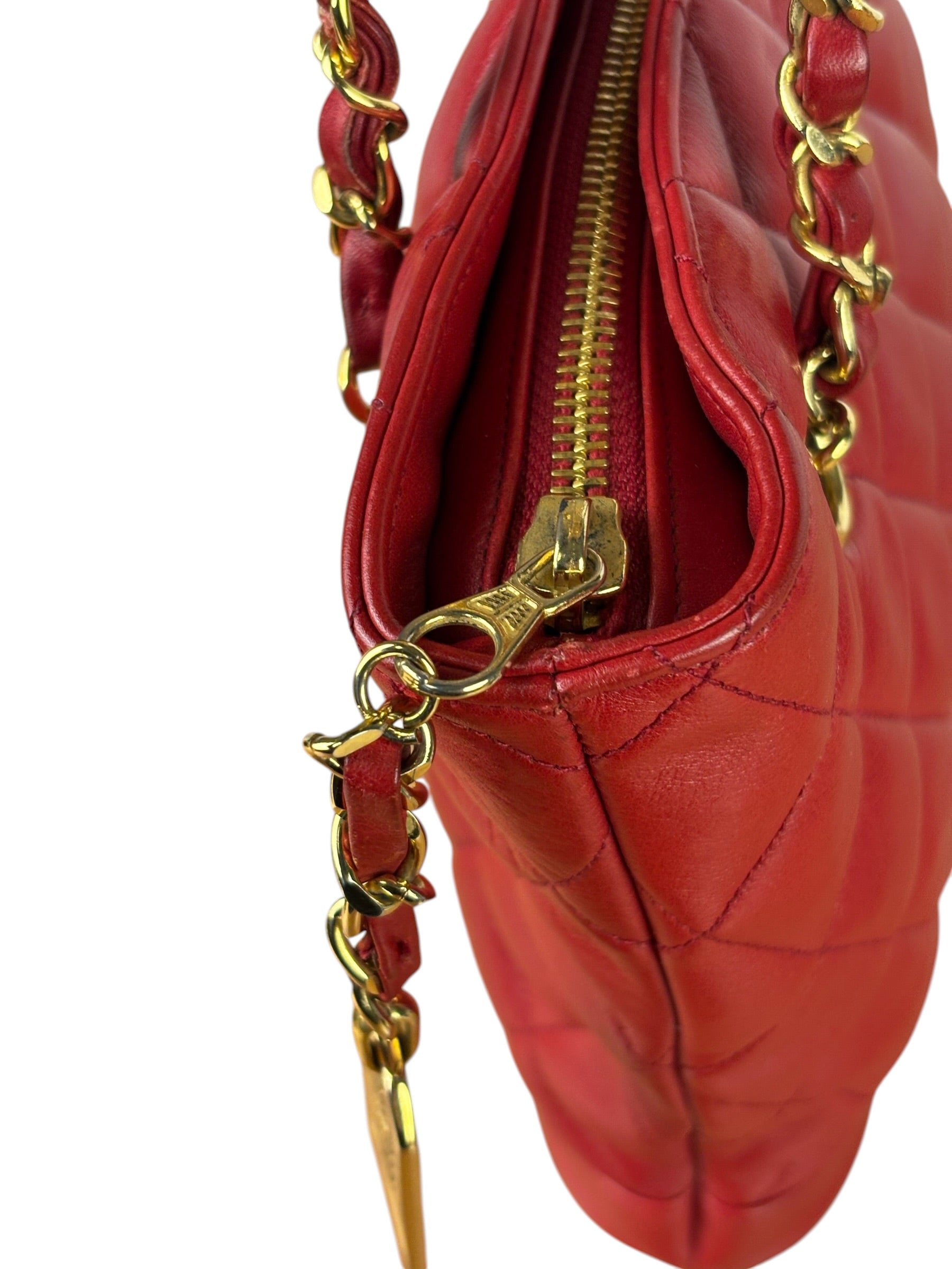 Chanel Vintage Red Quilted Lambskin Shoulder Bag 1989