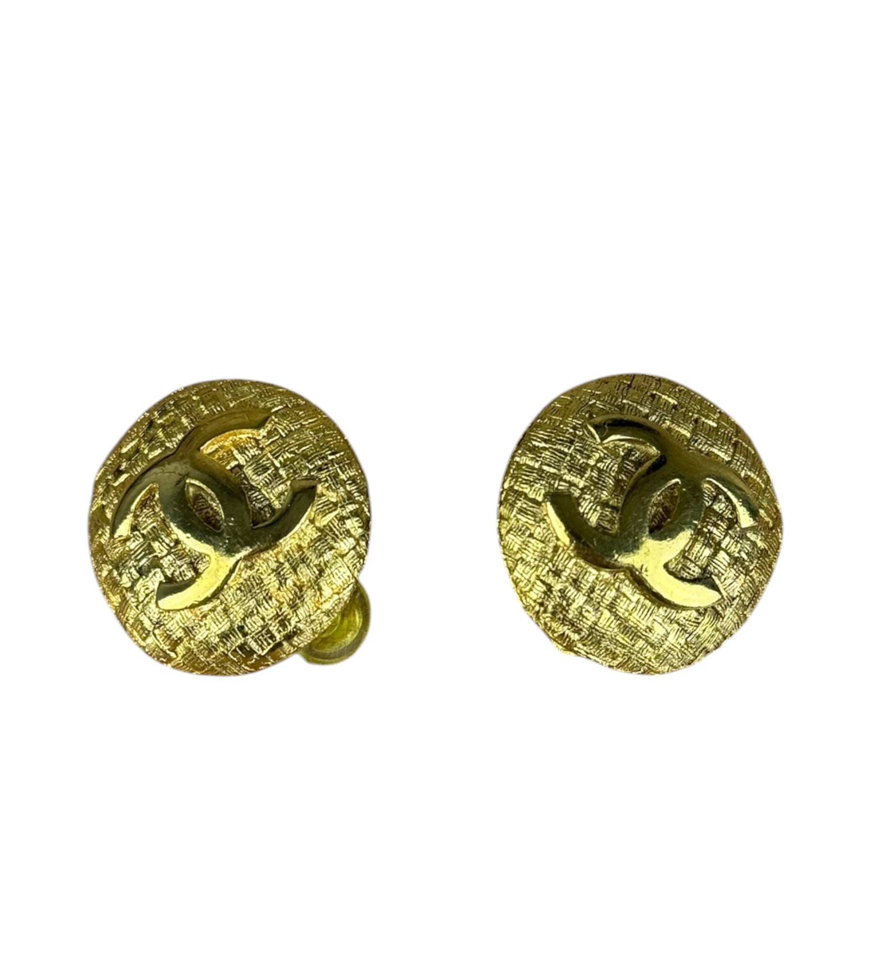 Chanel Vintage CC Logo Gold Woven Clip-On Earrings