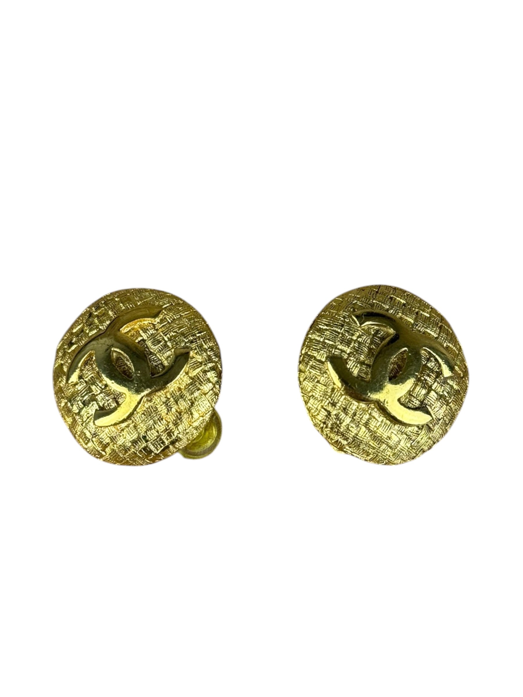 Chanel Vintage CC Logo Gold Woven Clip-On Earrings