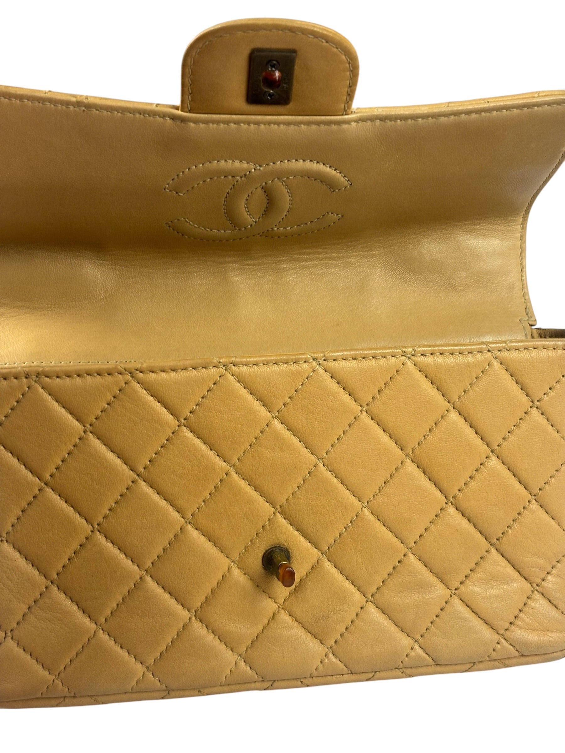 Chanel Beige Quilted Lambskin Tortoiseshell Chain Flap 1996