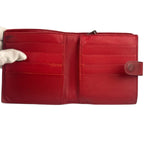 Bottega Veneta Red Leather Nappa Intercciato French Compact Wallet