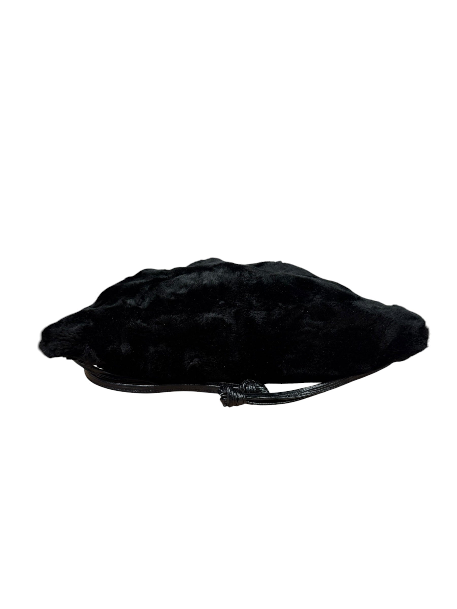 Fendi Black Faux Fur/Leather Trim Pouch