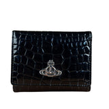 Vivienne Westwood Black Patent Croc Embossed Compact Wallet