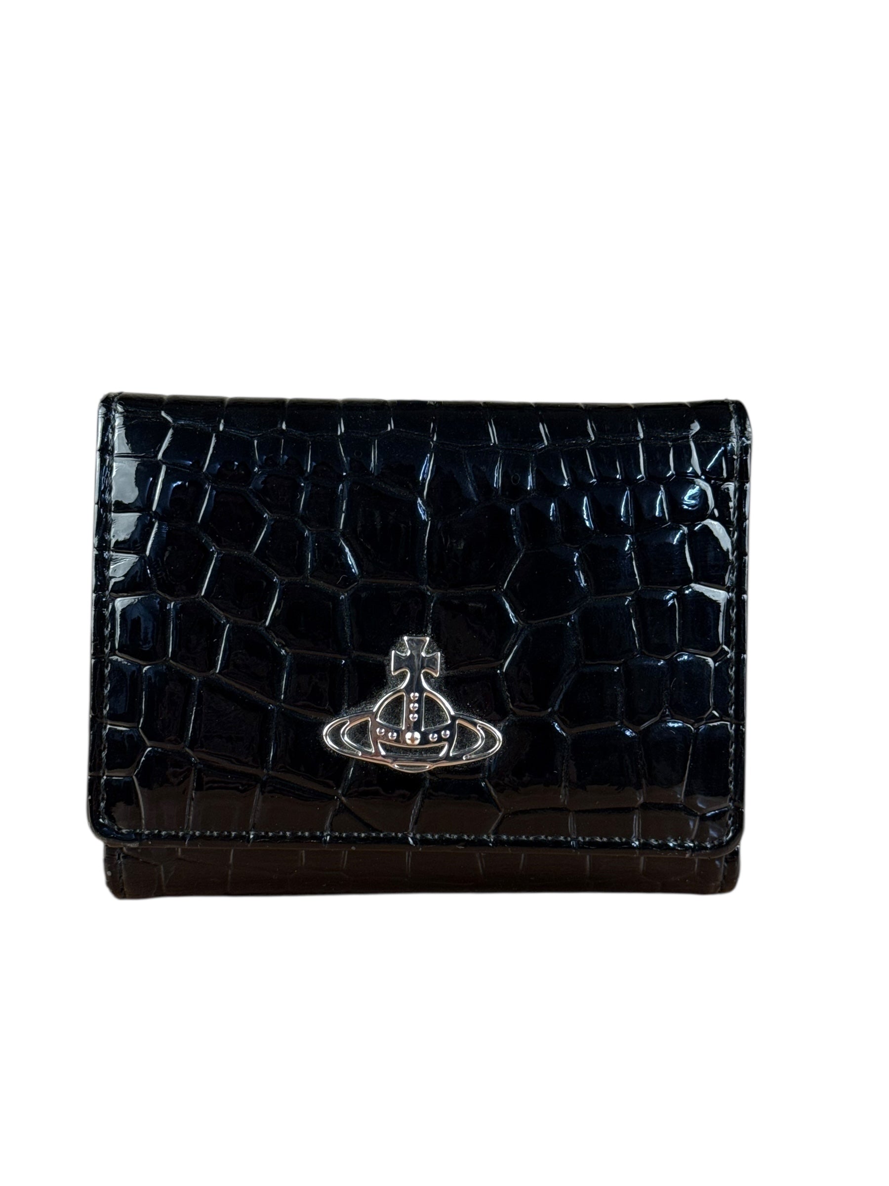 Vivienne Westwood Black Patent Croc Embossed Compact Wallet