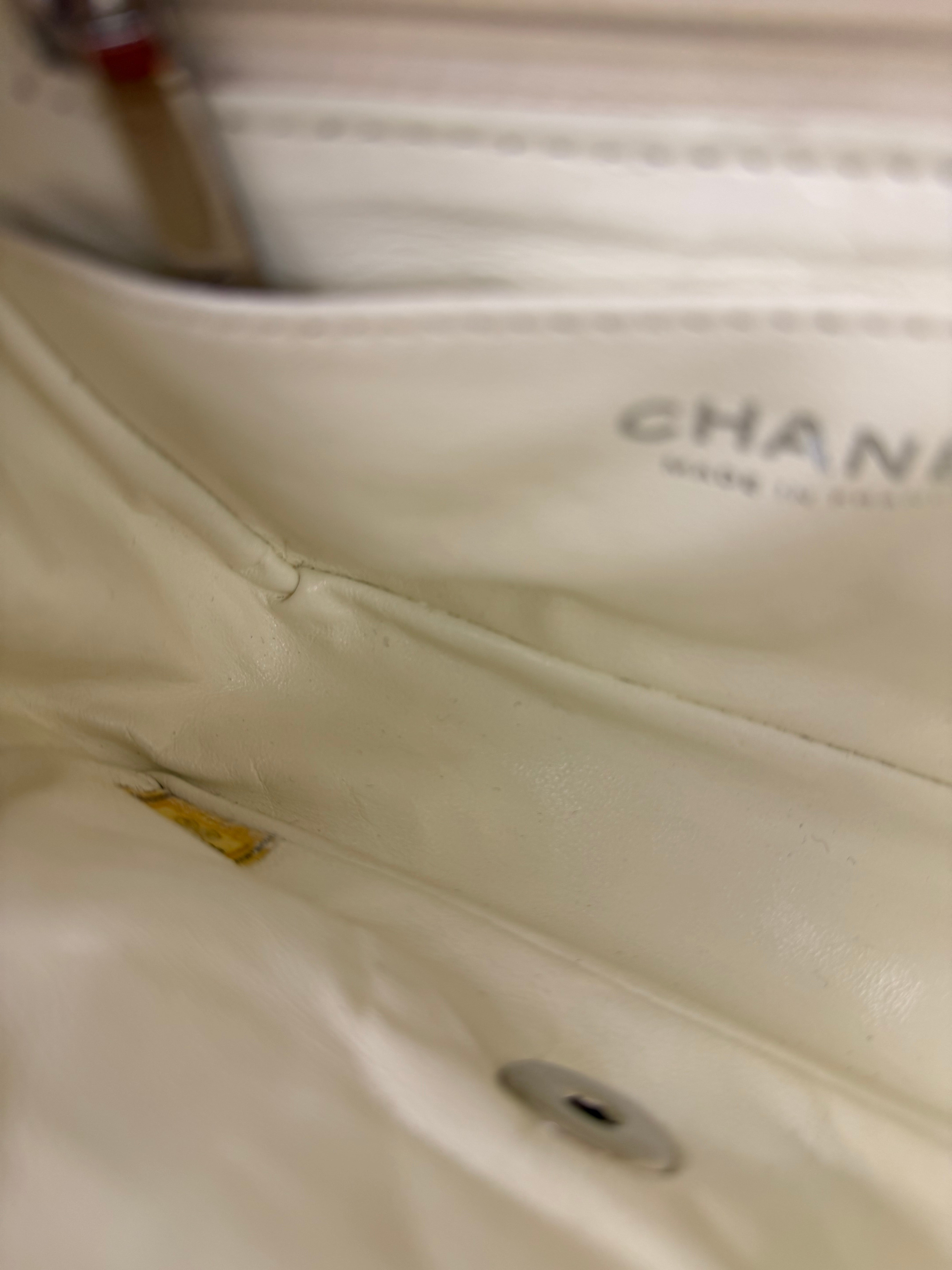 Chanel White Leather/Canvas Pearl Crossbody Flap 2003