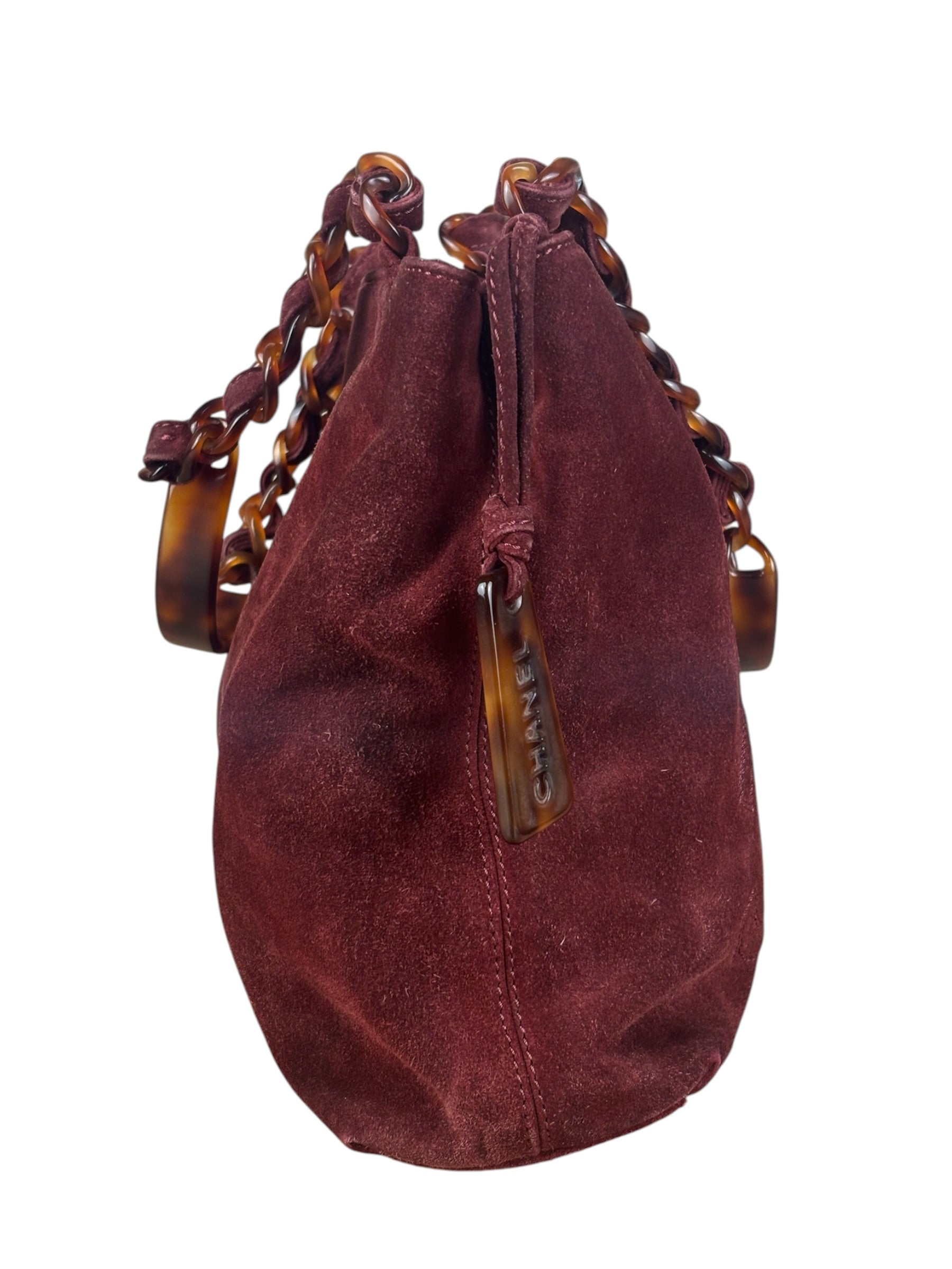 Chanel Bordeaux Suede Tortoise Chain Shoulder Bag '97-'99